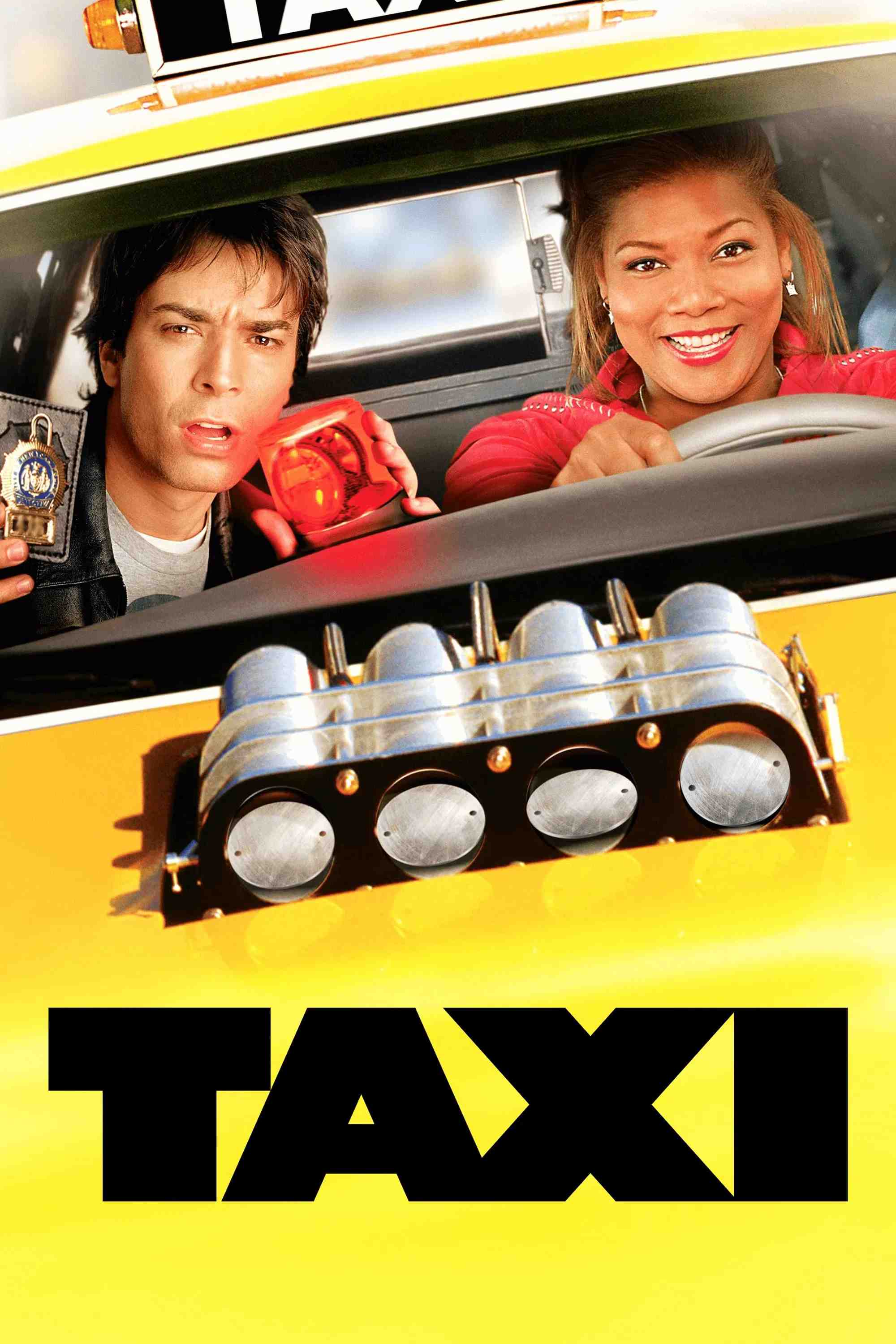 Poster chính thức của phim Phim Hành Động, Phim Hài "Taxi" (Taxi - 2004), với sự tham gia của diễn viên Queen Latifah và Jimmy Fallon.