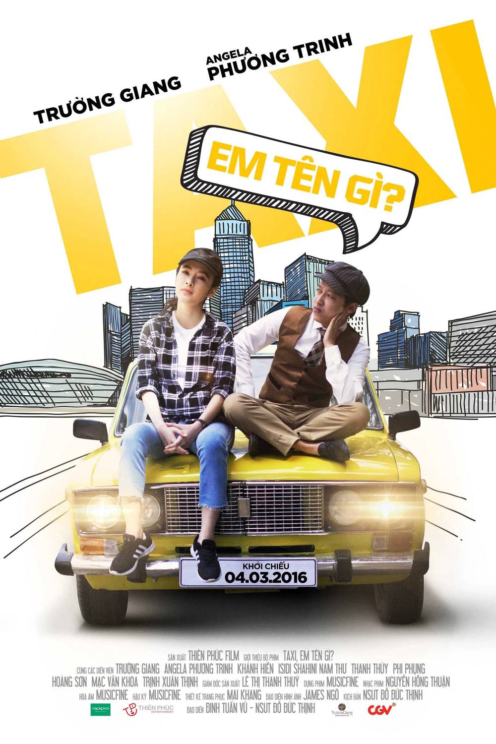 Poster chính thức của phim Phim Tình Cảm, Phim Hài "Taxi, Em Tên Gì?" (Taxi, What's Your Name? - 2016), với sự tham gia của diễn viên Thanh Thủy và Angela Phương Trinh.