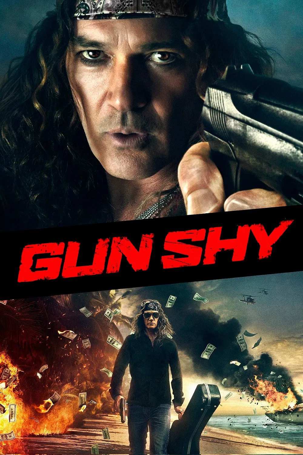 Poster chính thức của phim Phim Hành Động, Phim Phiêu Lưu "Tay Súng Nghiệp Dư" (Gun Shy - 2017), với sự tham gia của diễn viên Antonio Banderas và Olga Kurylenko.