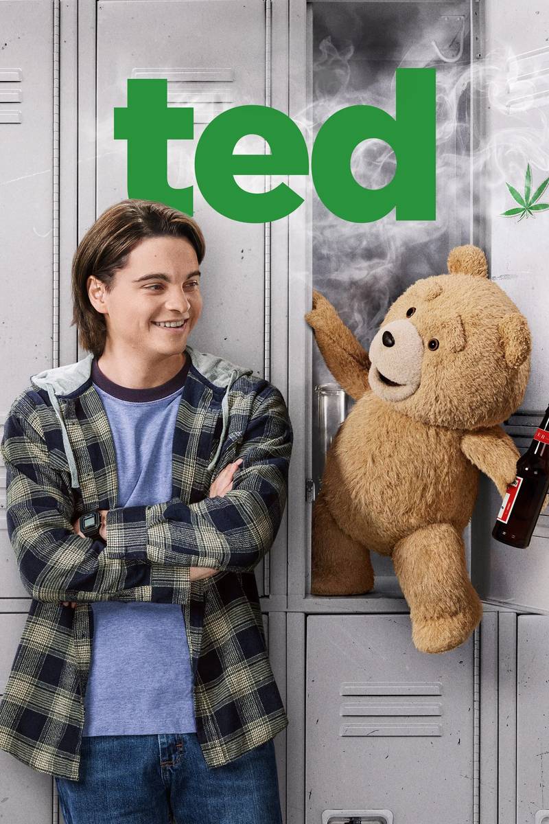 Poster chính thức của phim Phim Hài "Ted" (ted - 2024), với sự tham gia của diễn viên Seth MacFarlane và Max Burkholder.