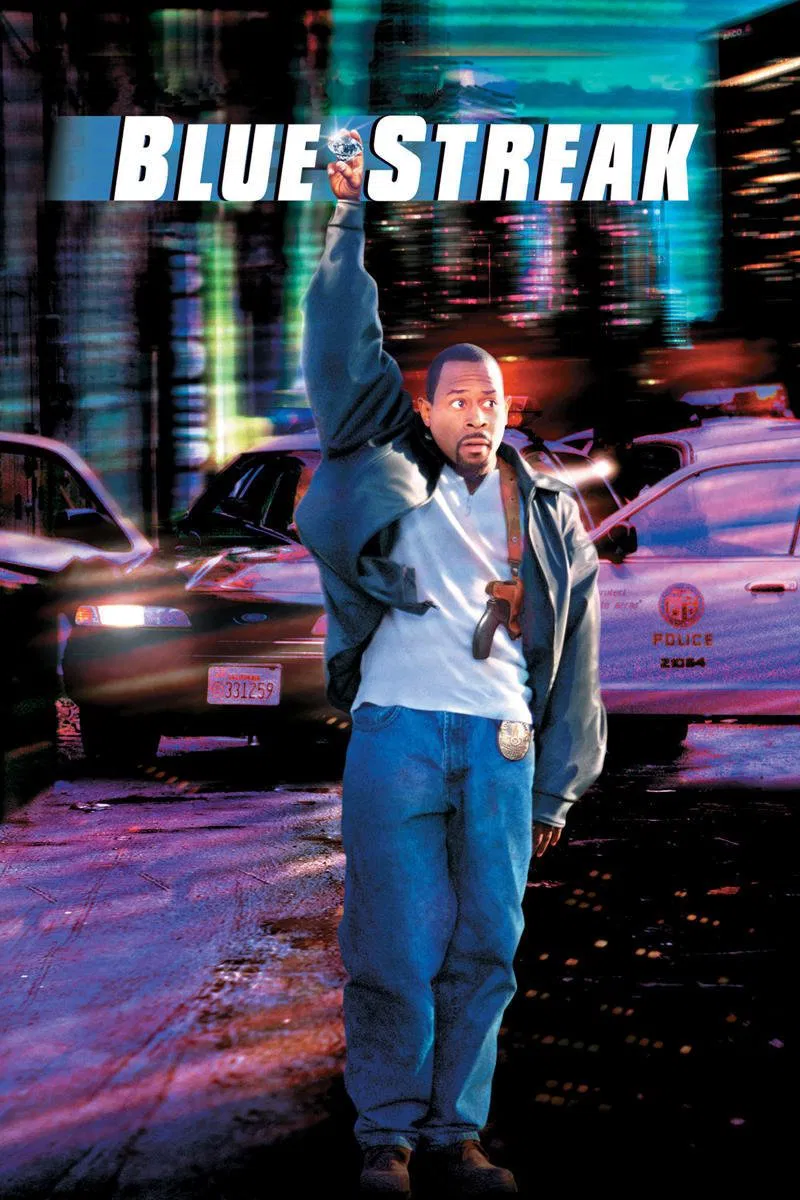 Poster chính thức của phim Phim Hành Động, Phim Hài "Tên Cớm Trộm Kim Cương" (Blue Streak - 1999), với sự tham gia của diễn viên Martin Lawrence và Luke Wilson.