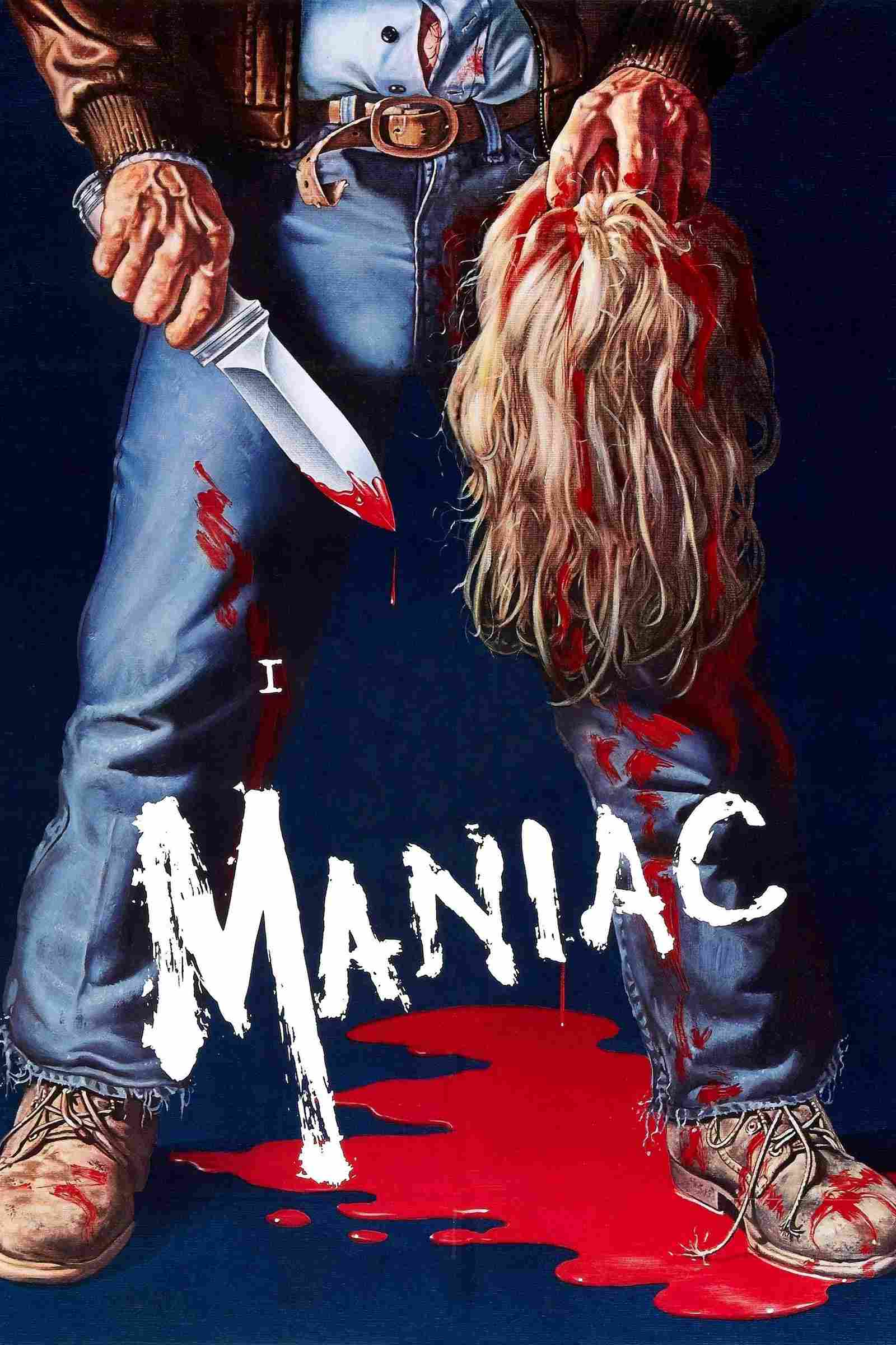 Poster chính thức của phim Phim Kinh Dị "Tên Điên Giết Người" (Maniac - 1980), với sự tham gia của diễn viên Joe Spinell và Caroline Munro.