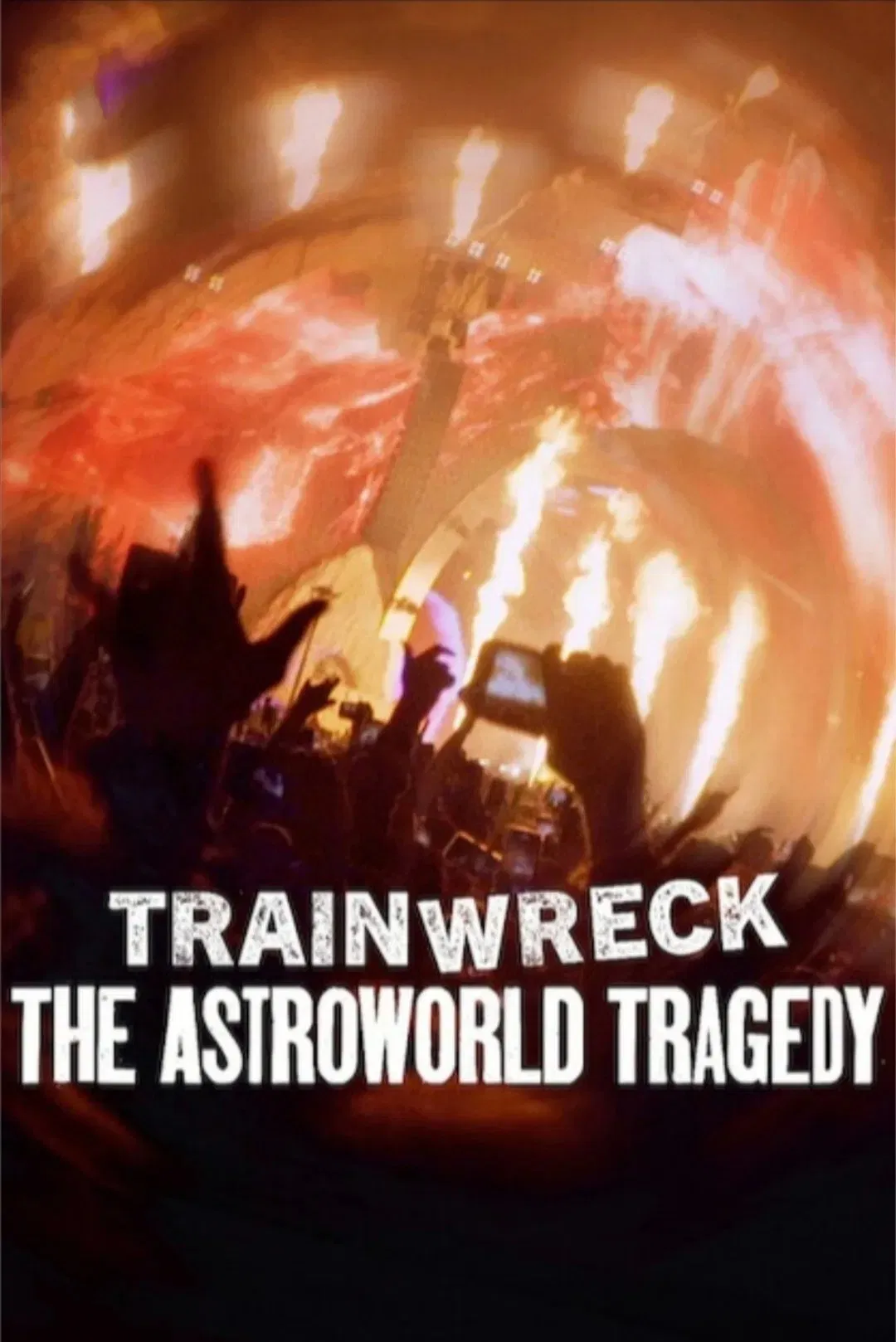 Poster chính thức của phim Phim Tài Liệu "Thảm Họa Toàn Tập: Bi Kịch Astroworld" (Trainwreck: The Astroworld Tragedy - 2025), với sự tham gia của diễn viên Travis Scott và Drake.