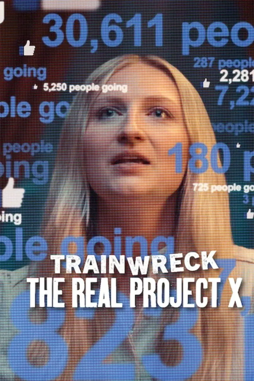Poster chính thức của phim Phim Tài Liệu "Thảm Họa Toàn Tập: Dự Án X Thực Sự" (Trainwreck: The Real Project X - 2025), với sự tham gia của diễn viên Giel de Winter và Thomas van der Vlugt.