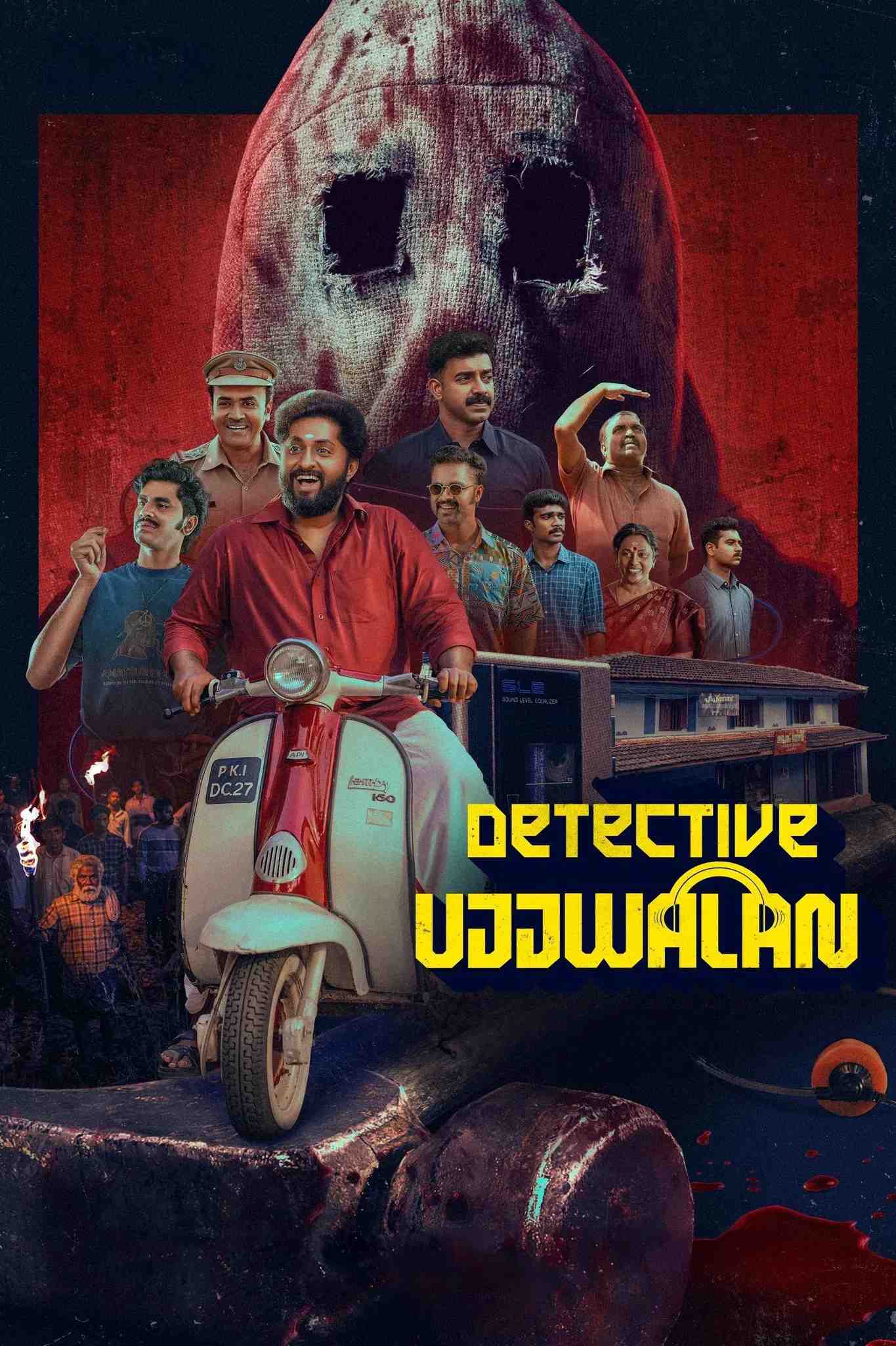 Poster chính thức của phim Phim Bí Ẩn, Phim Hình Sự "Thám Tử Ujjwalan" (Detective Ujjwalan - 2025), với sự tham gia của diễn viên Dhyan Sreenivasan và Siju Wilson.