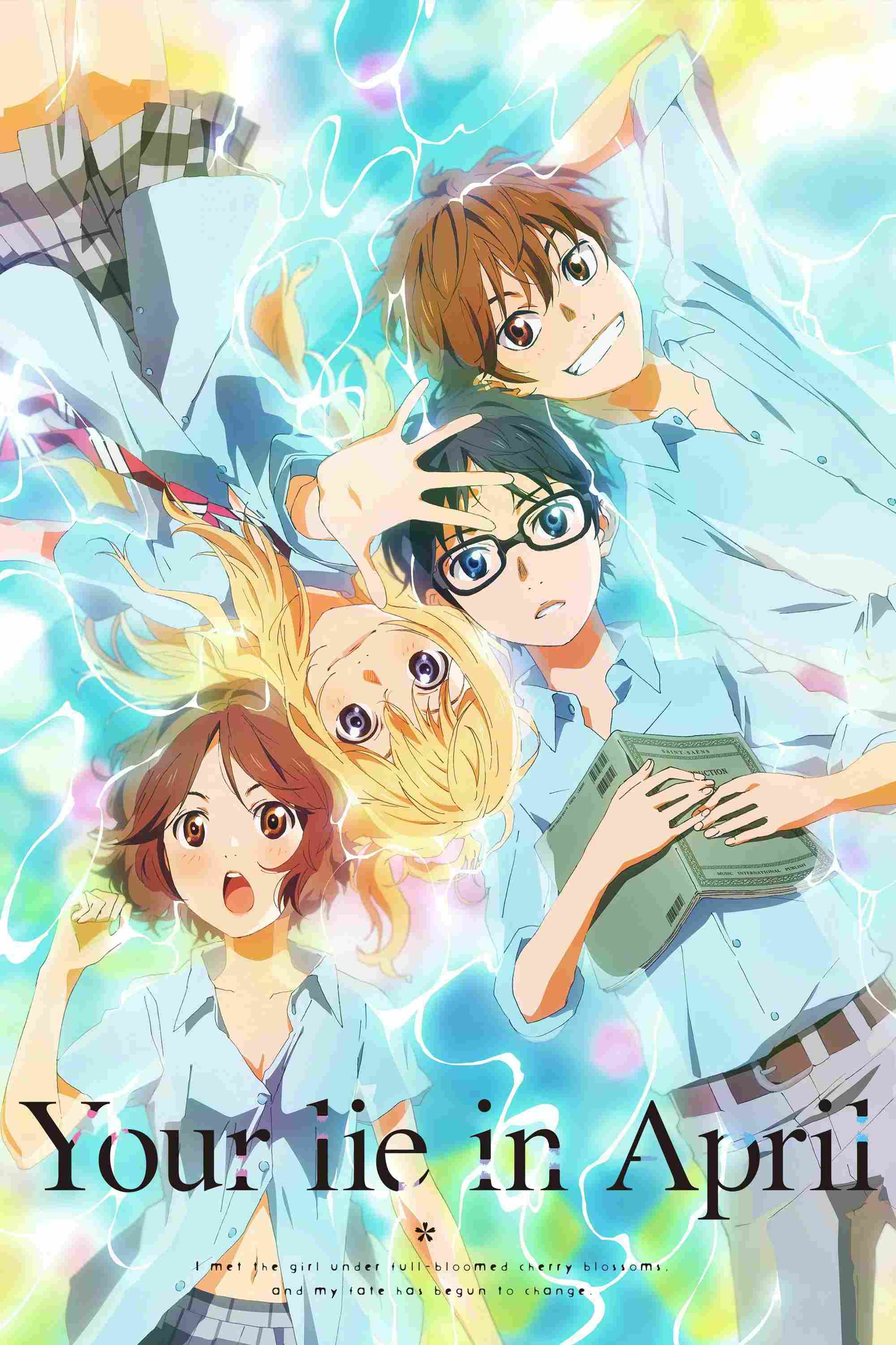 Poster chính thức của phim Phim Hoạt Hình, Phim Hài "Tháng Tư Là Lời Nói Dối Của Em" (Your Lie in April - 2014), với sự tham gia của diễn viên Harae Natsuki và Risa Taneda.
