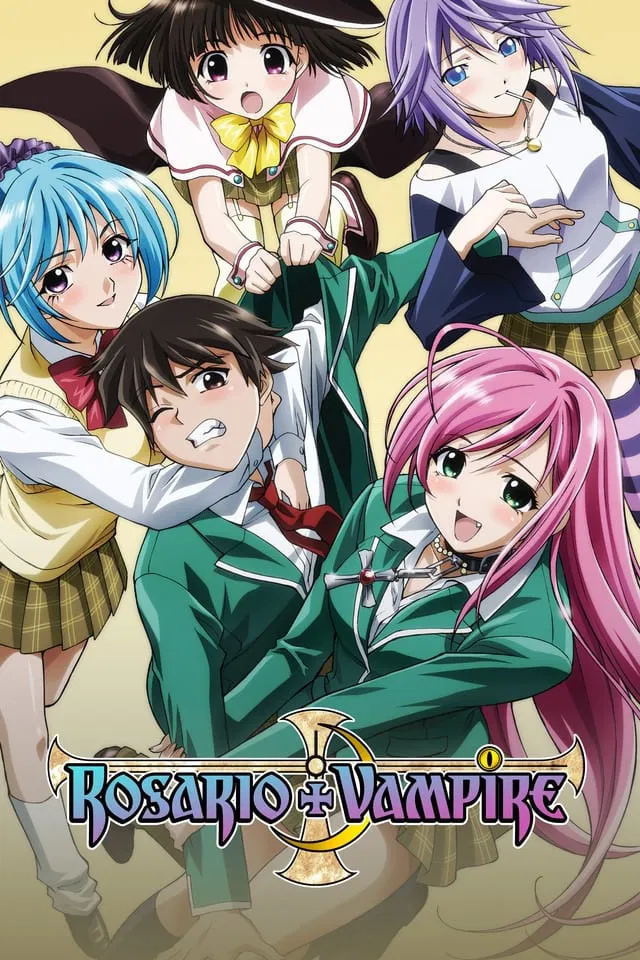 Poster chính thức của phim Phim Hoạt Hình, Phim Hài "Thánh giá + Ma cà rồng (Phần 1)" (Rosario + Vampire - 2008), với sự tham gia của diễn viên Daisuke Kishio và Nana Mizuki.