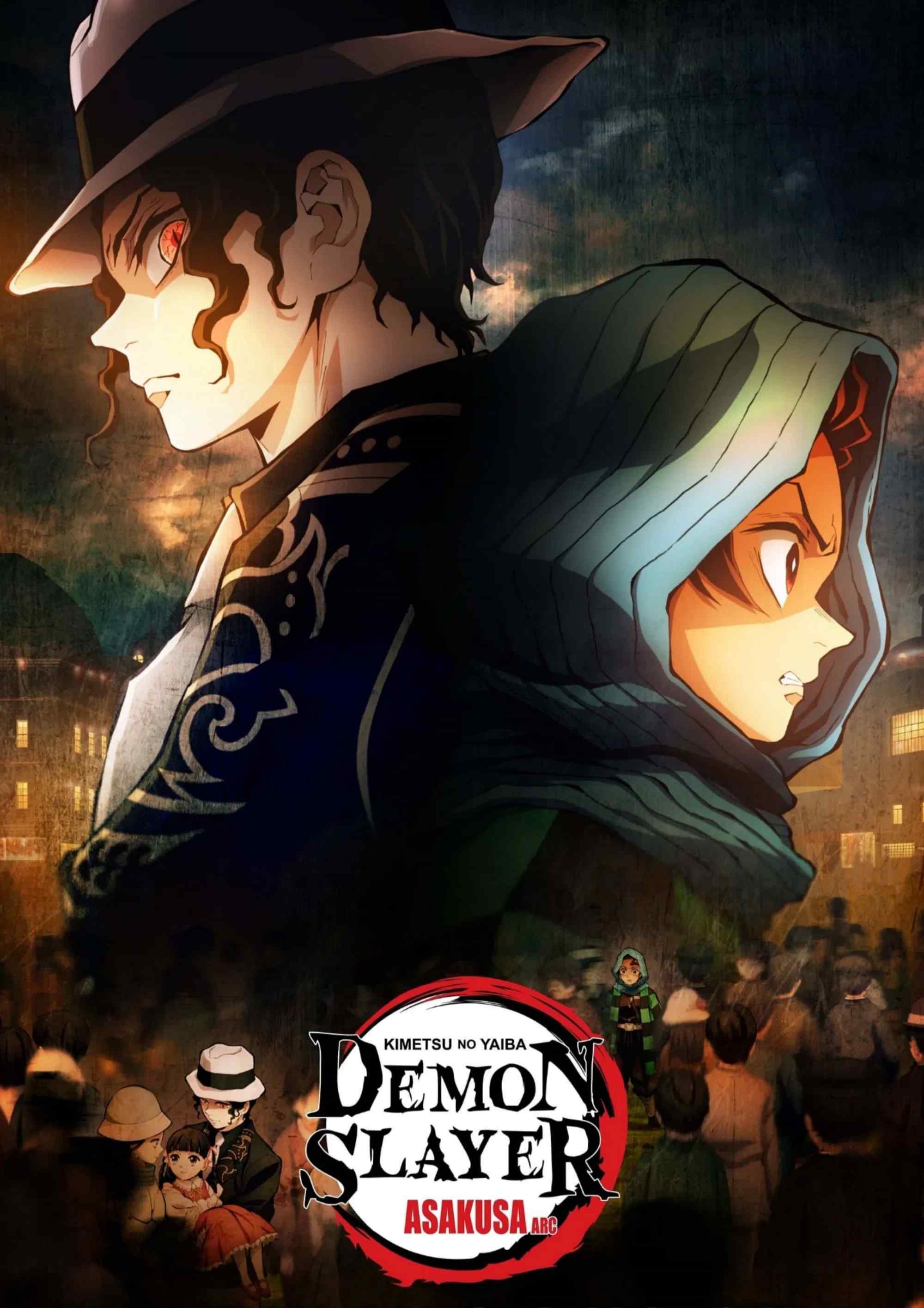 Poster chính thức của phim Phim Hoạt Hình, Phim Hành Động "Thanh Gươm Diệt Quỷ: Asakusa" (Demon Slayer: Kimetsu no Yaiba - Asakusa Arc - 2022), với sự tham gia của diễn viên Harae Natsuki và Akari Kito.
