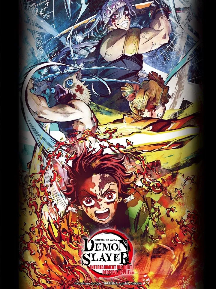 Poster chính thức của phim Phim Hoạt Hình, Phim Hành Động "Thanh Gươm Diệt Quỷ: Kỹ Viện Trấn" (Demon Slayer: Kimetsu no Yaiba - Entertainment District Decisive Battle Arc - 2023), với sự tham gia của diễn viên Harae Natsuki và Akari Kito.