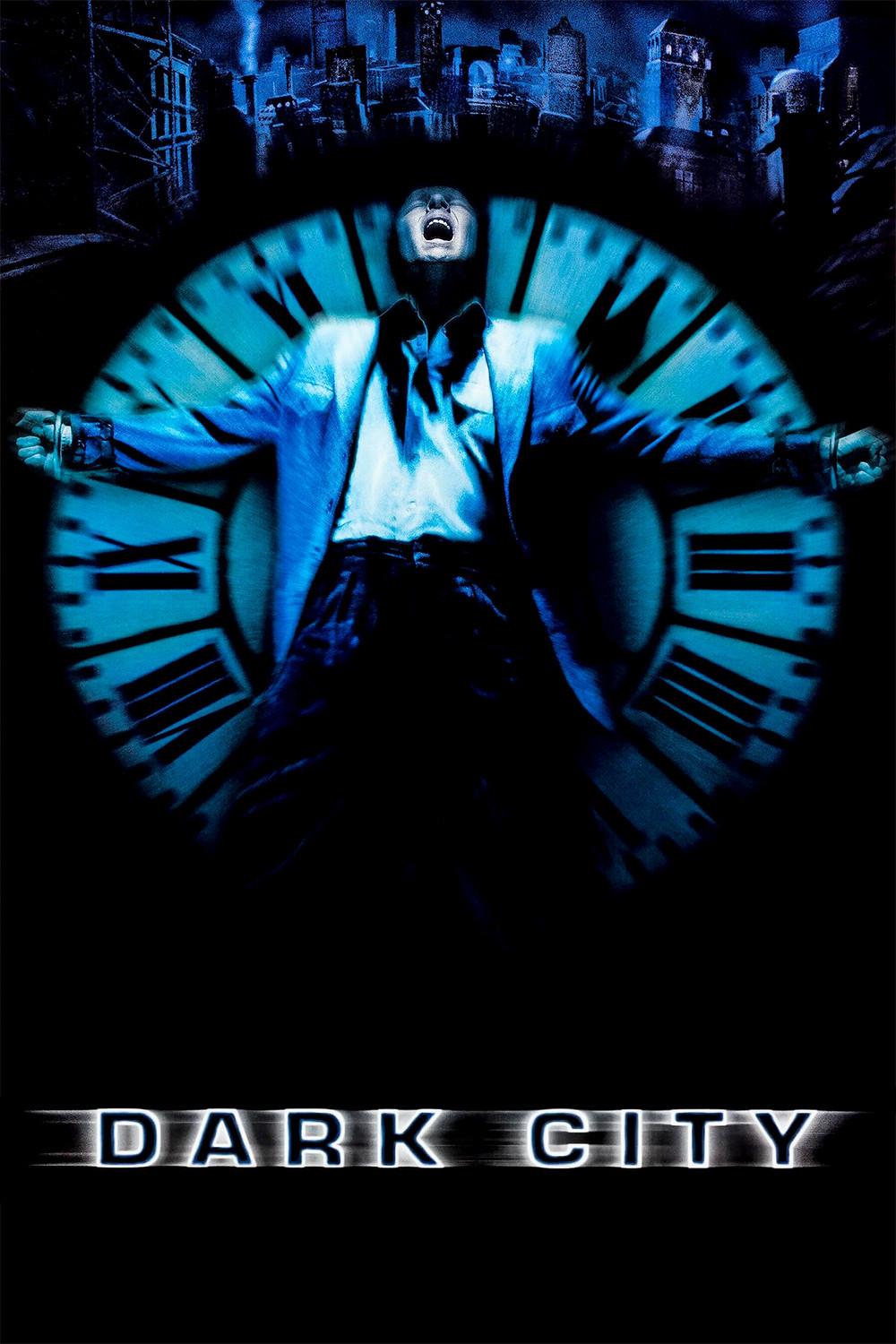 Poster chính thức của phim Phim Bí Ẩn, Phim Viễn Tưởng "Thành Phố Bóng Đêm" (Dark City - 1998), với sự tham gia của diễn viên Rufus Sewell và William Hurt.