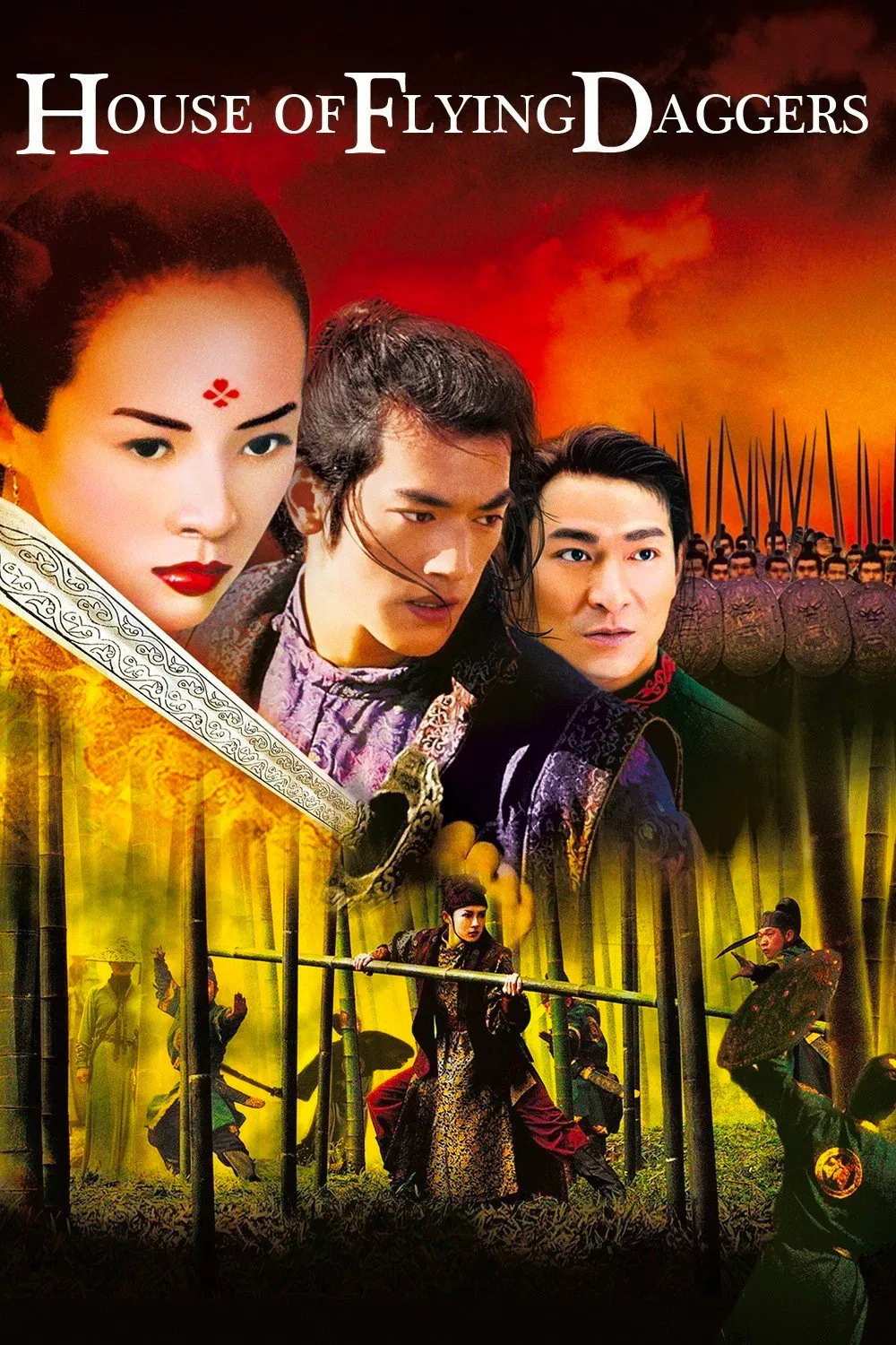 Poster chính thức của phim Phim Phiêu Lưu, Phim Tâm Lý "Thập Diện Mai Phục" (House of Flying Daggers - 2004), với sự tham gia của diễn viên Kim Thành Vũ và Lưu Đức Hoa.