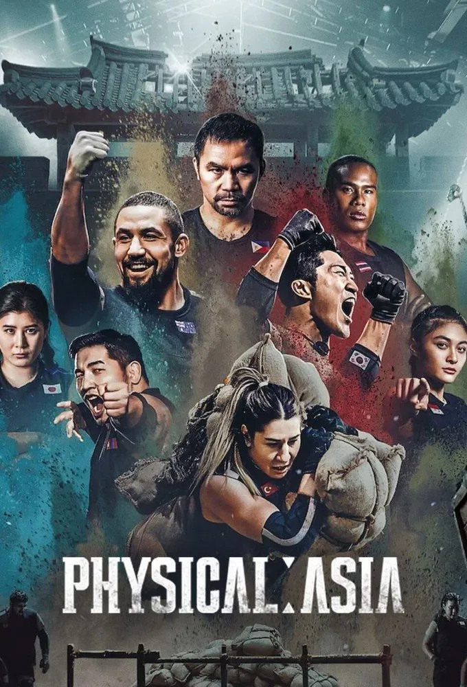 Poster chính thức của phim Truyền Hình Thực Tế "Thể Chất: Châu Á" (Physical: Asia - 2025), với sự tham gia của diễn viên Robert Whittaker và Dominic Di Tommaso.