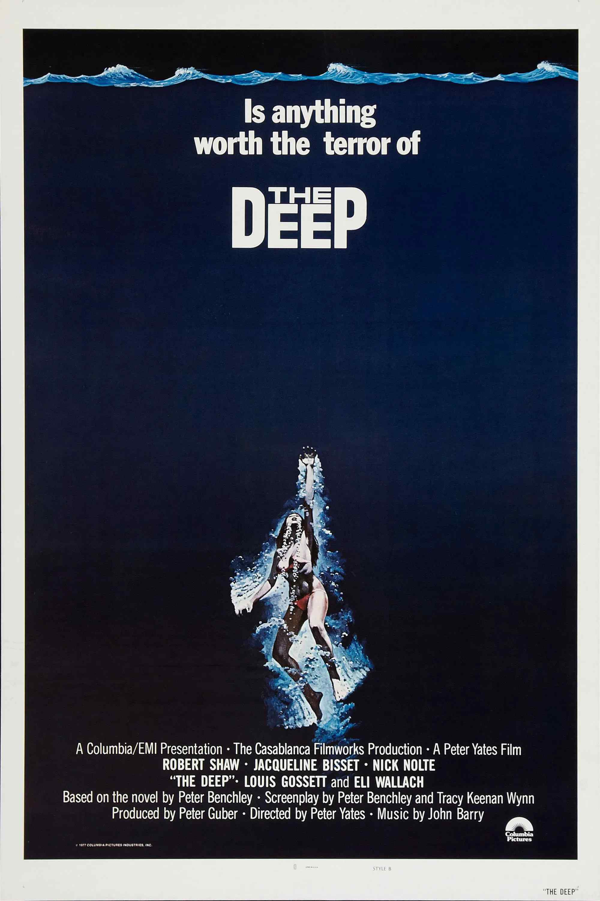 Poster chính thức của phim Phim Bí Ẩn, Phim Giật Gân "The Deep" (The Deep - 1977), với sự tham gia của diễn viên Robert Shaw và Jacqueline Bisset.