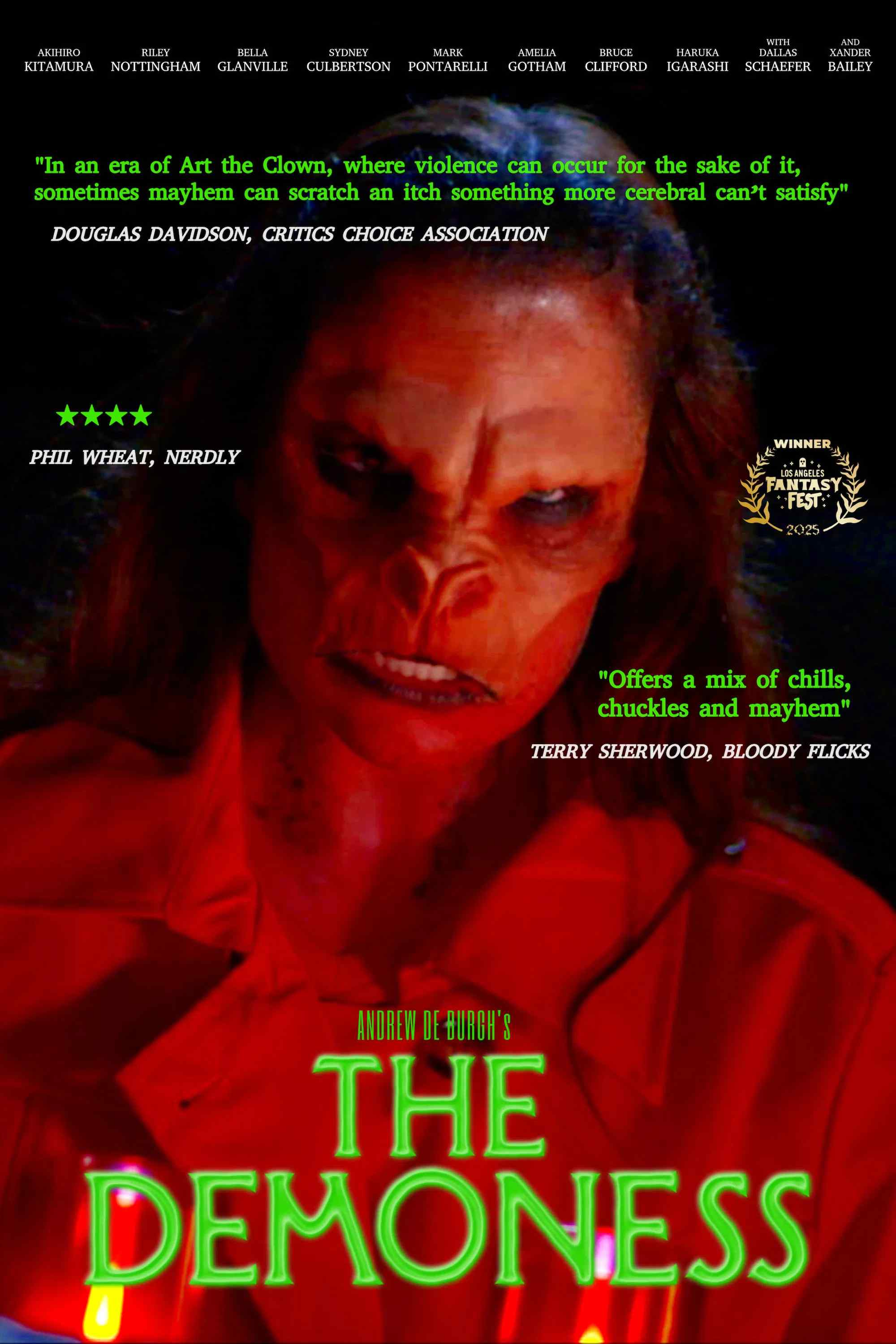 Poster chính thức của phim Phim Kinh Dị, Phim Giật Gân "The Demoness" (The Demoness - 2025), với sự tham gia của diễn viên Akihiro Kitamura và Riley Nottingham.