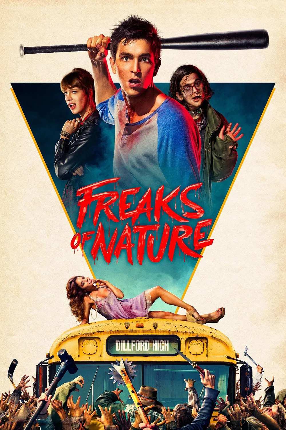 Poster chính thức của phim Phim Viễn Tưởng, Phim Hài "Thế Giới Kỳ Quái" (Freaks of Nature - 2015), với sự tham gia của diễn viên Nicholas Braun và Mackenzie Davis.