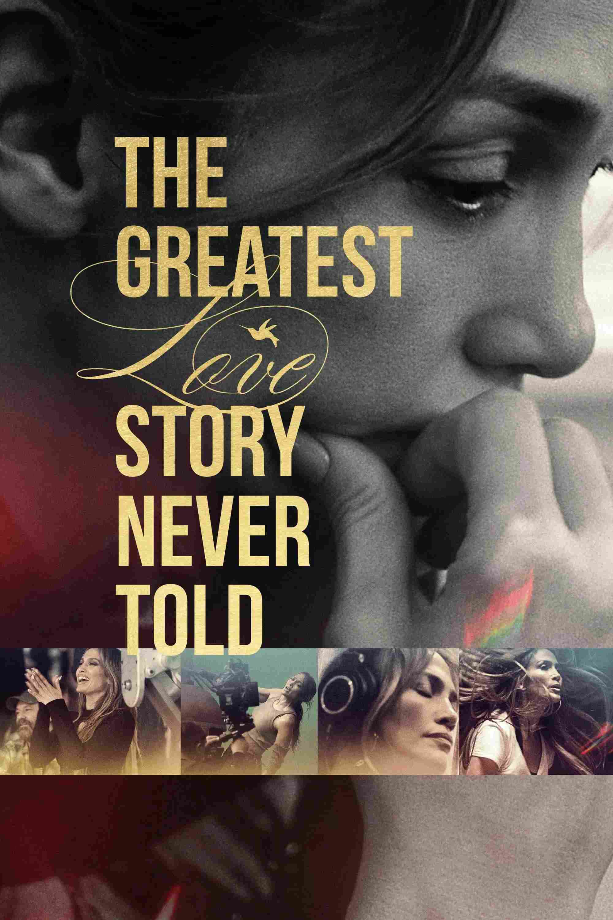 Poster chính thức của phim Phim Tài Liệu "The Greatest Love Story Never Told" (The Greatest Love Story Never Told - 2024), với sự tham gia của diễn viên Jennifer Lopez và Ben Affleck.