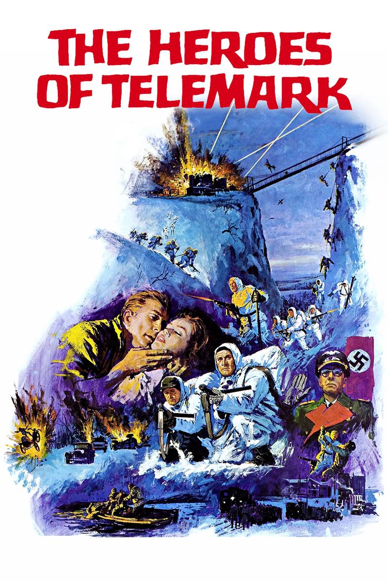 Poster chính thức của phim Phim Hành Động, Phim Tâm Lý "Những anh hùng của Telemark" (The Heroes of Telemark - 1965), với sự tham gia của diễn viên Kirk Douglas và Richard Harris.