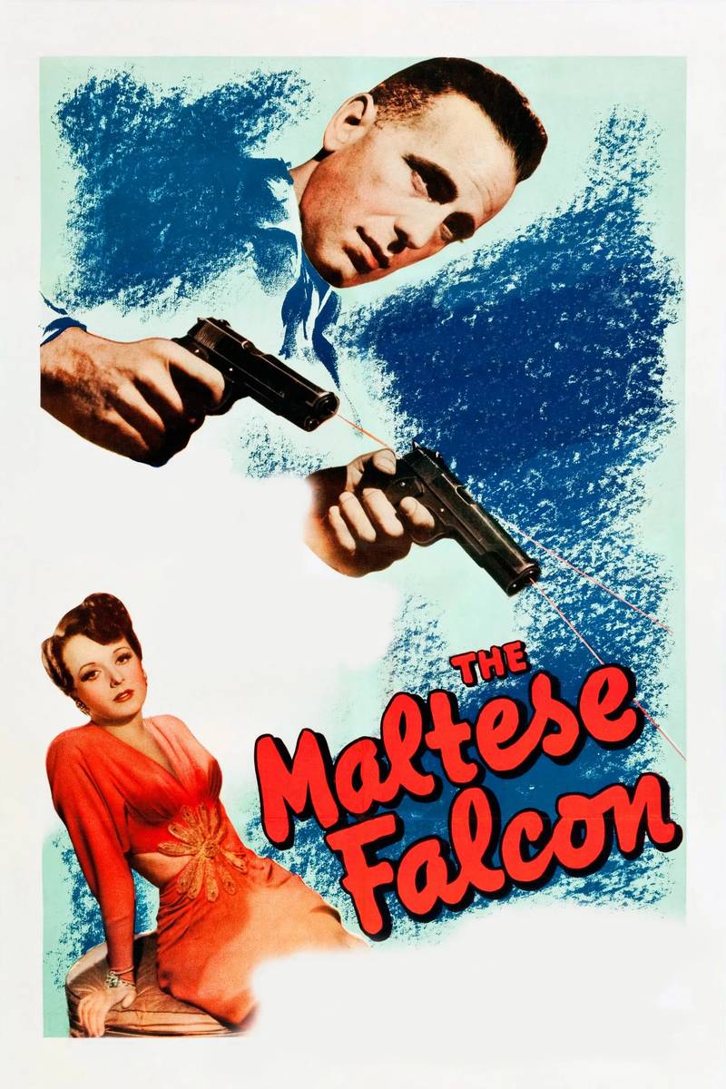 Poster chính thức của phim Phim Bí Ẩn, Phim Hình Sự "The Maltese Falcon" (The Maltese Falcon - 1941), với sự tham gia của diễn viên Humphrey Bogart và Mary Astor.