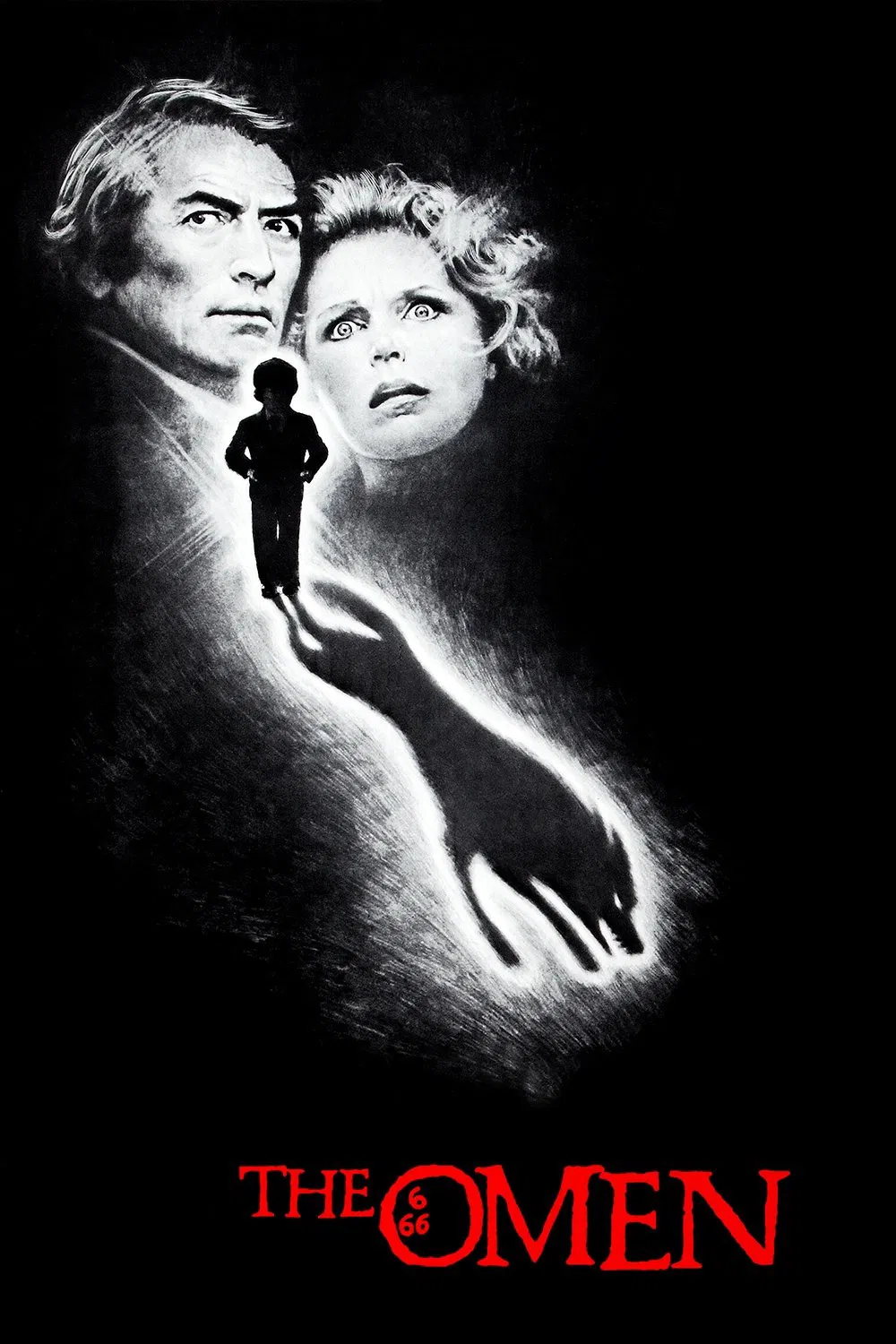 Poster chính thức của phim Phim Kinh Dị, Phim Giật Gân "The Omen" (The Omen - 1976), với sự tham gia của diễn viên Gregory Peck và Lee Remick.