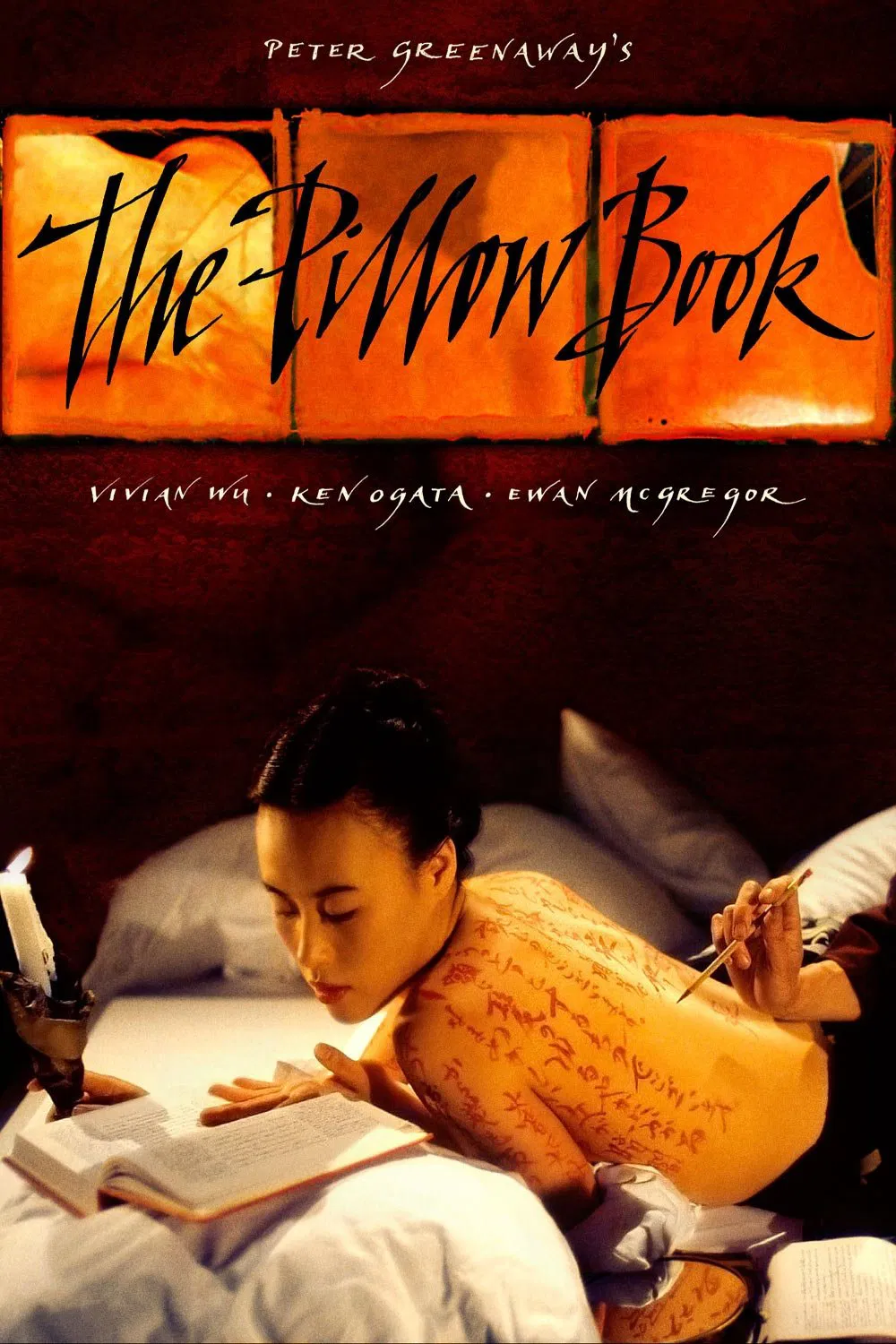 Poster chính thức của phim Phim Tâm Lý, Phim Tình Cảm "The Pillow Book" (The Pillow Book - 1995), với sự tham gia của diễn viên Ô Quân Mai và Yoshi Oida.