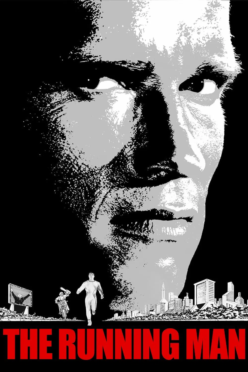 Poster chính thức của phim Phim Hành Động, Phim Giật Gân "The Running Man" (The Running Man - 1987), với sự tham gia của diễn viên Arnold Schwarzenegger và Richard Dawson.