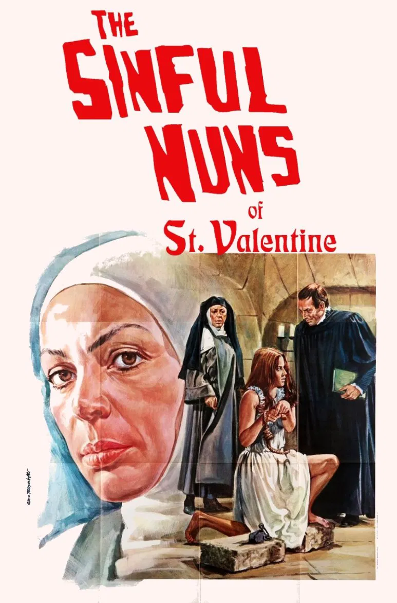 Poster chính thức của phim Phim Tâm Lý, Phim Kinh Dị "The Sinful Nuns of Saint Valentine" (The Sinful Nuns of Saint Valentine - 1974), với sự tham gia của diễn viên Françoise Prévost và Jenny Tamburi.