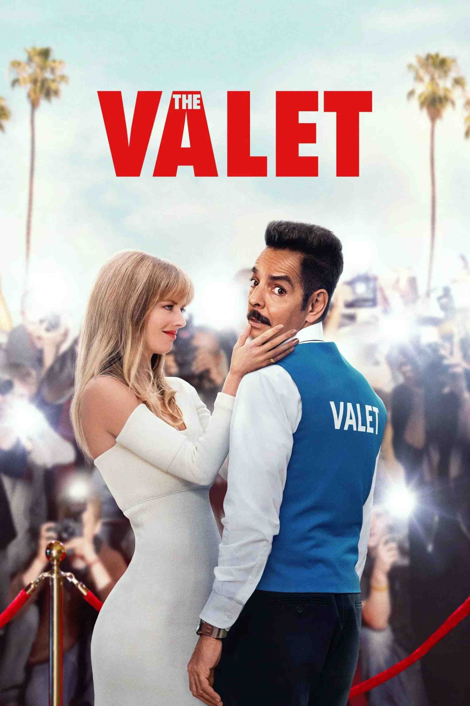 Poster chính thức của phim Phim Hài, Phim Tình Cảm "The Valet" (The Valet - 2022), với sự tham gia của diễn viên Eugenio Derbez và Samara Weaving.