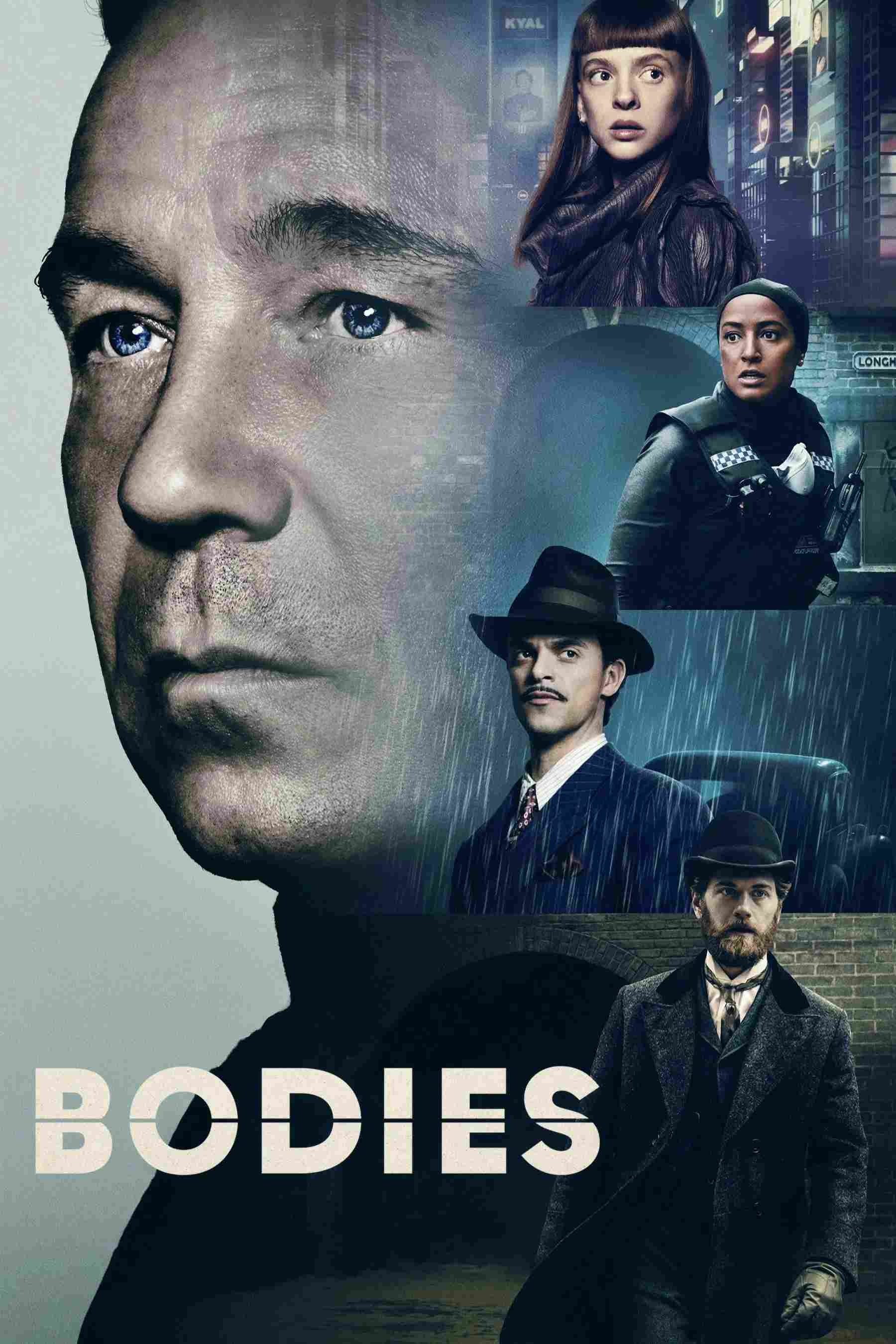 Poster chính thức của phim Phim Hình Sự, Phim Bí Ẩn "Thi Thể" (Bodies - 2023), với sự tham gia của diễn viên Jacob Fortune-Lloyd và Shira Haas.