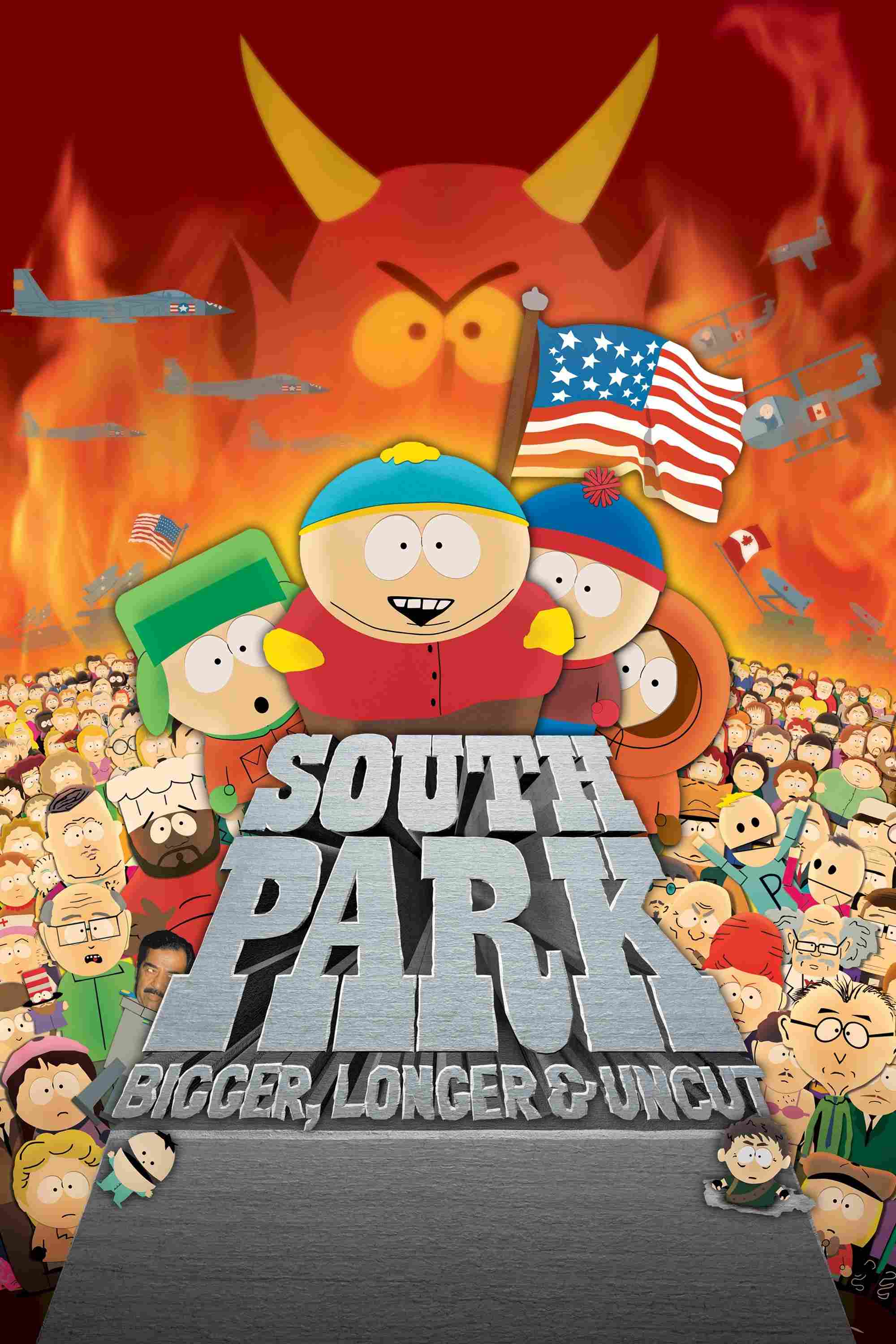 Poster chính thức của phim Phim Hoạt Hình, Phim Hài "Thị Trấn Không Có Thật" (South Park: Bigger, Longer & Uncut - 1999), với sự tham gia của diễn viên Trey Parker và Matt Stone.