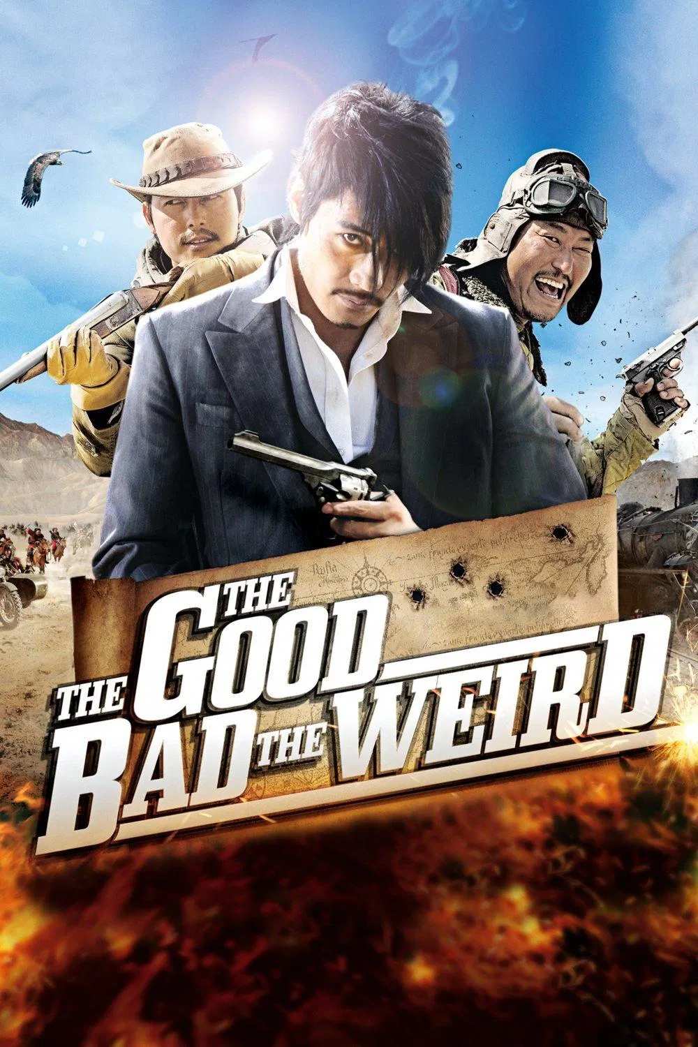 Poster chính thức của phim Phim Hành Động, Phim Phiêu Lưu "Thiện, Ác, Quái" (The Good, the Bad, the Weird - 2008), với sự tham gia của diễn viên Song Kang-ho và Lee Byung-hun.