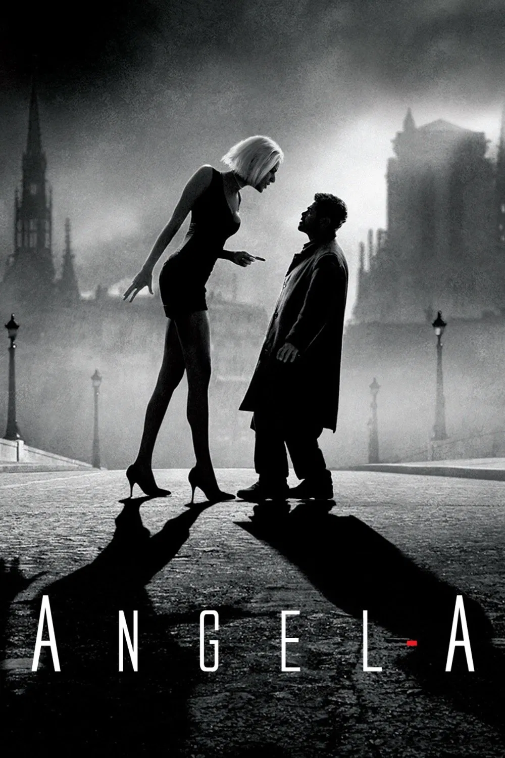 Poster chính thức của phim Phim Tình Cảm, Phim Hài "Thiên Thần A" (Angel-A - 2005), với sự tham gia của diễn viên Jamel Debbouze và Rie Rasmussen.