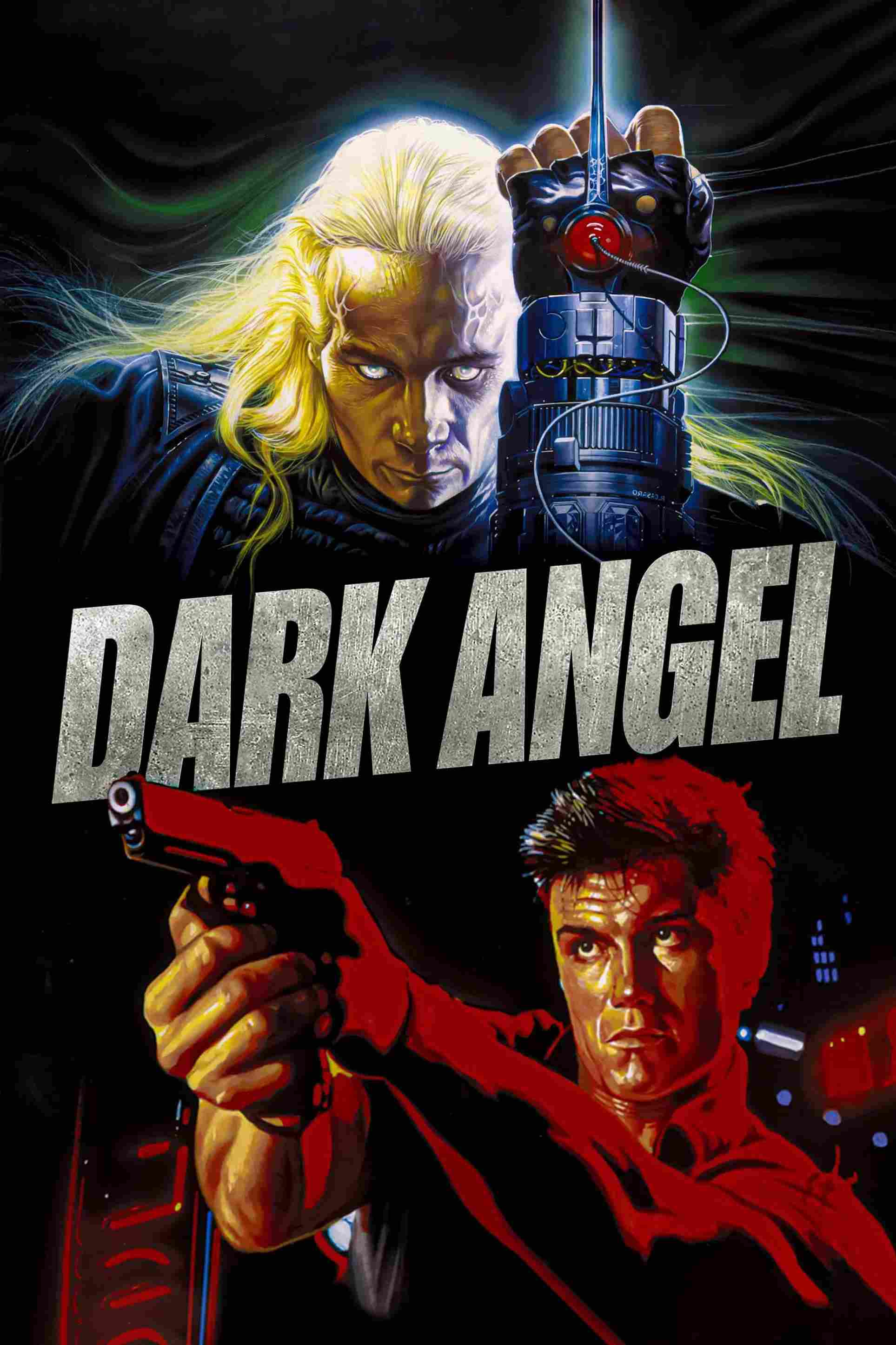 Poster chính thức của phim Phim Hành Động, Phim Giật Gân "Thiên Thần Bóng Tối" (Dark Angel - 1990), với sự tham gia của diễn viên Dolph Lundgren và Brian Benben.