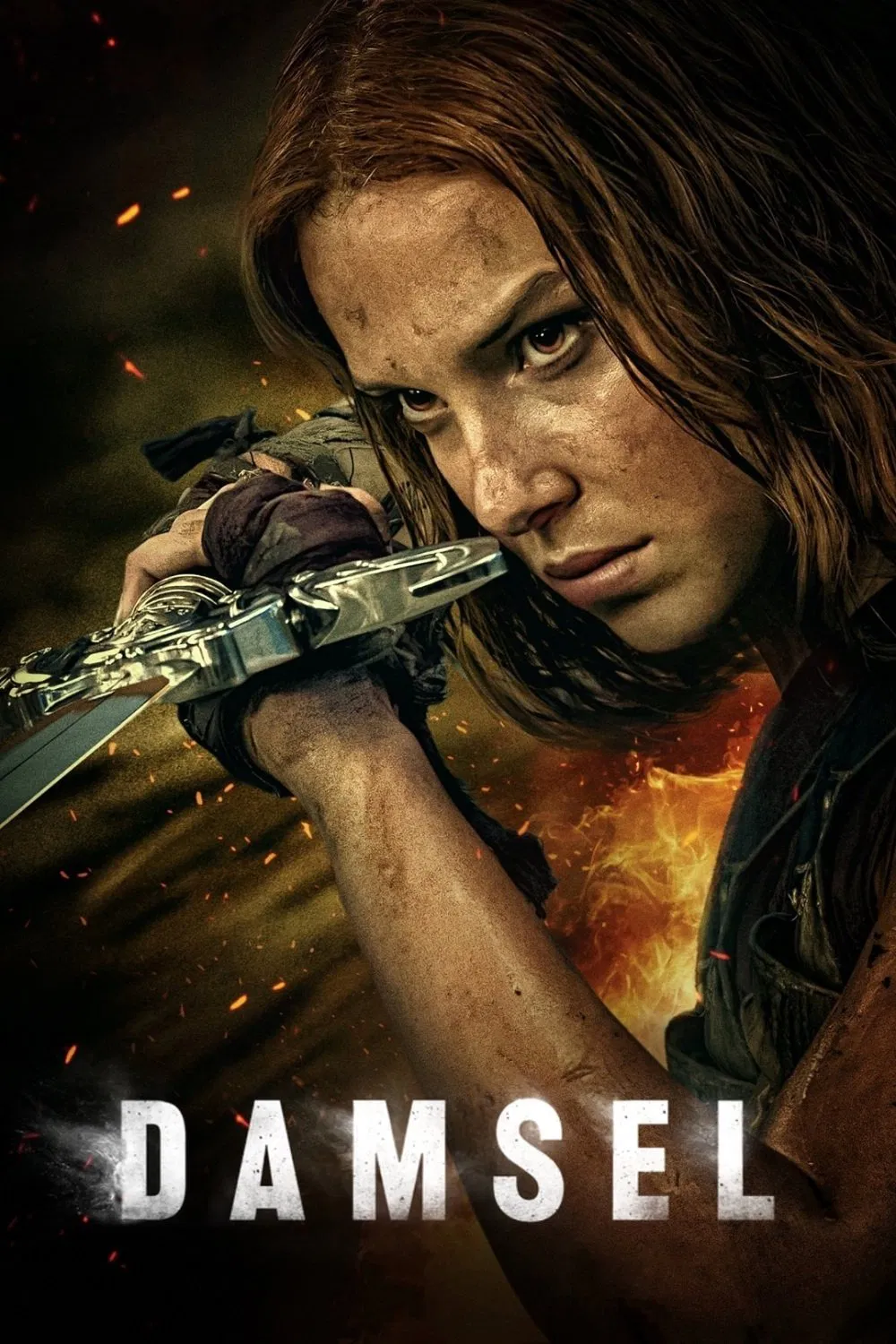 Poster chính thức của phim Phim Giả Tượng, Phim Hành Động "Thiếu Nữ và Ác Long" (Damsel - 2024), với sự tham gia của diễn viên Millie Bobby Brown và Brooke Carter.