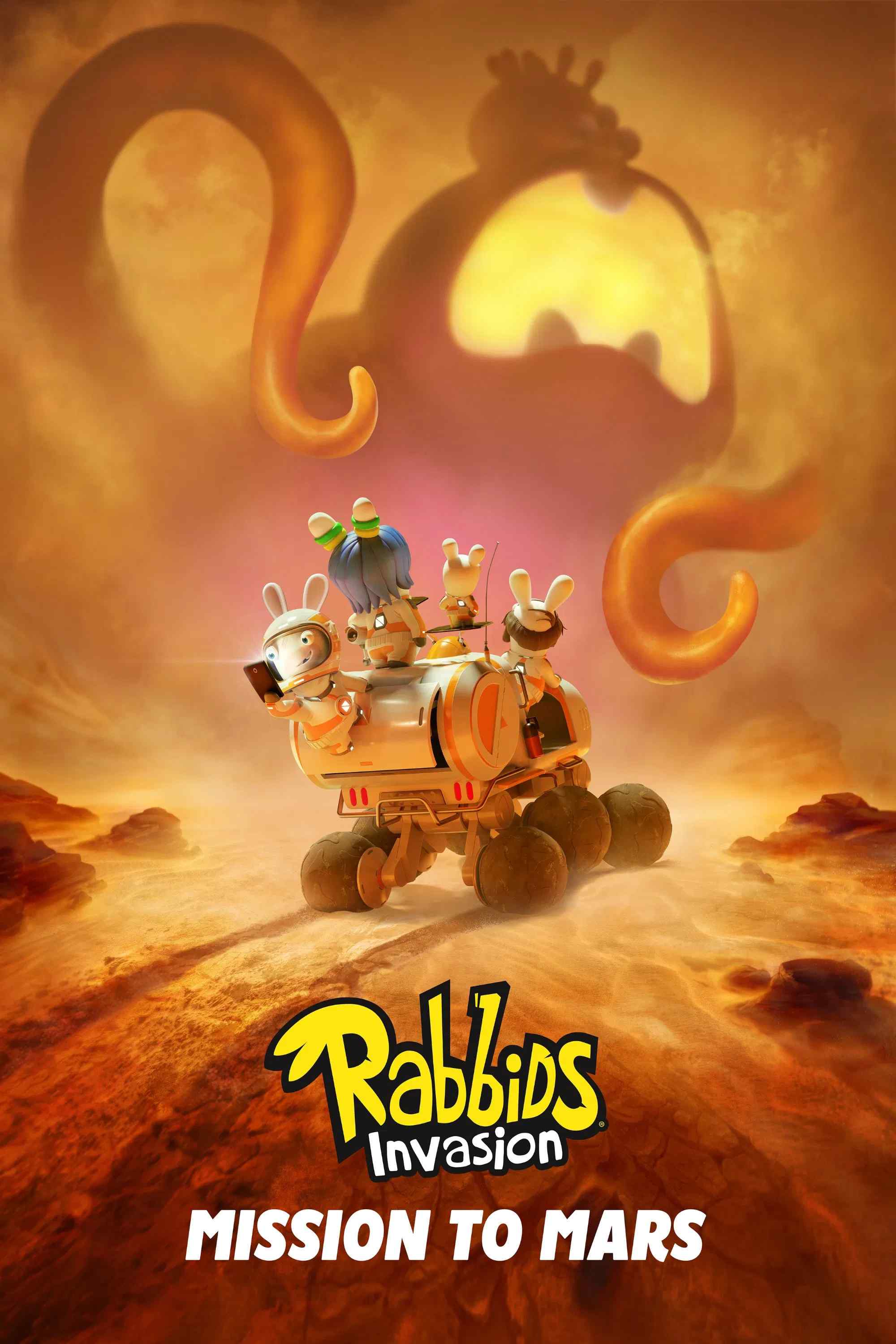 Poster chính thức của phim Phim Hoạt Hình, Phim Hài "Thỏ điên xâm lăng: Nhiệm vụ sao Hỏa" (Rabbids Invasion - Mission To Mars - 2021), với sự tham gia của diễn viên Damien Laquet.