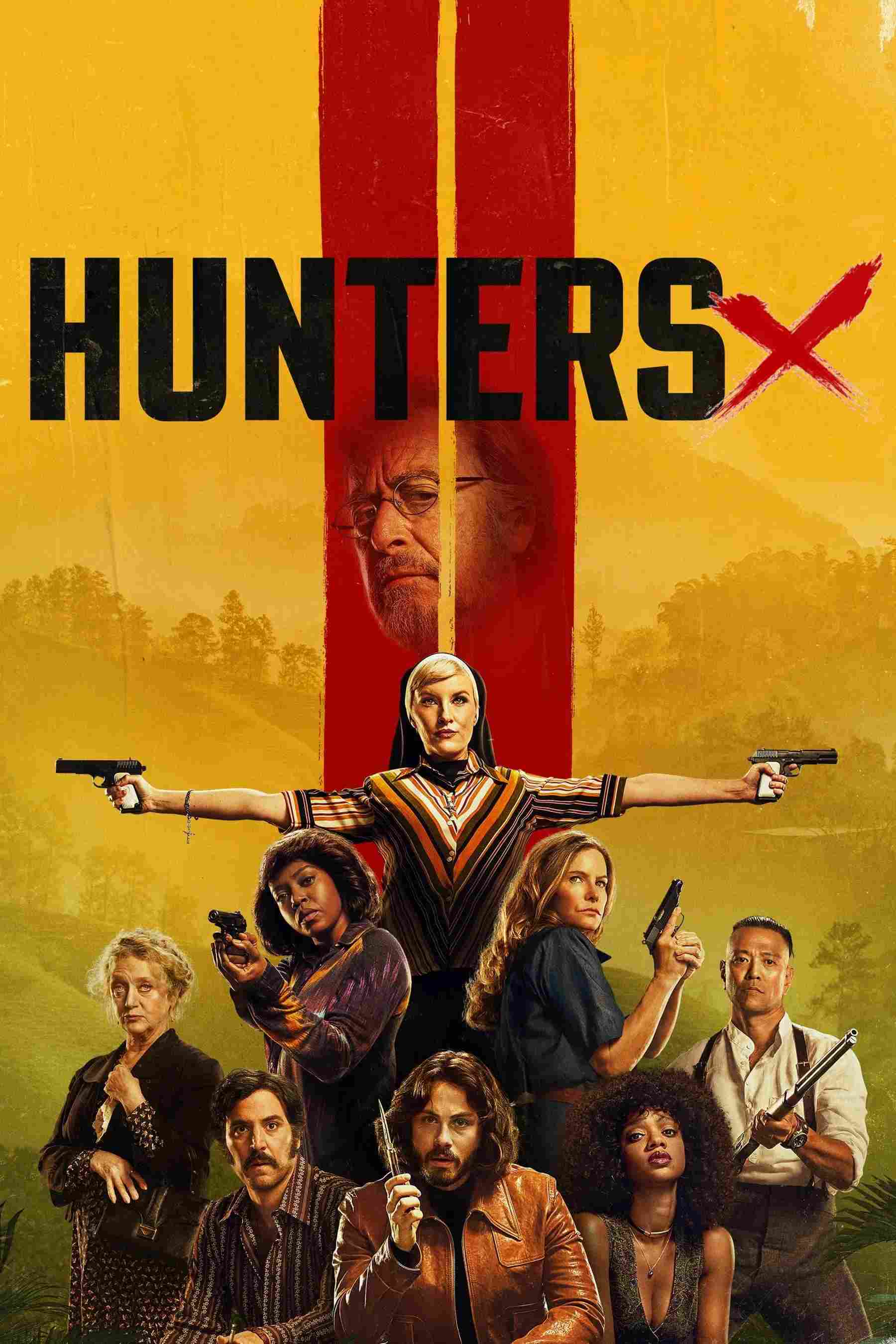 Poster chính thức của phim Phim Hình Sự, Phim Tâm Lý "Thợ Săn Quốc Xã (Phần 2)" (Hunters - 2020), với sự tham gia của diễn viên Logan Lerman và Jerrika Hinton.