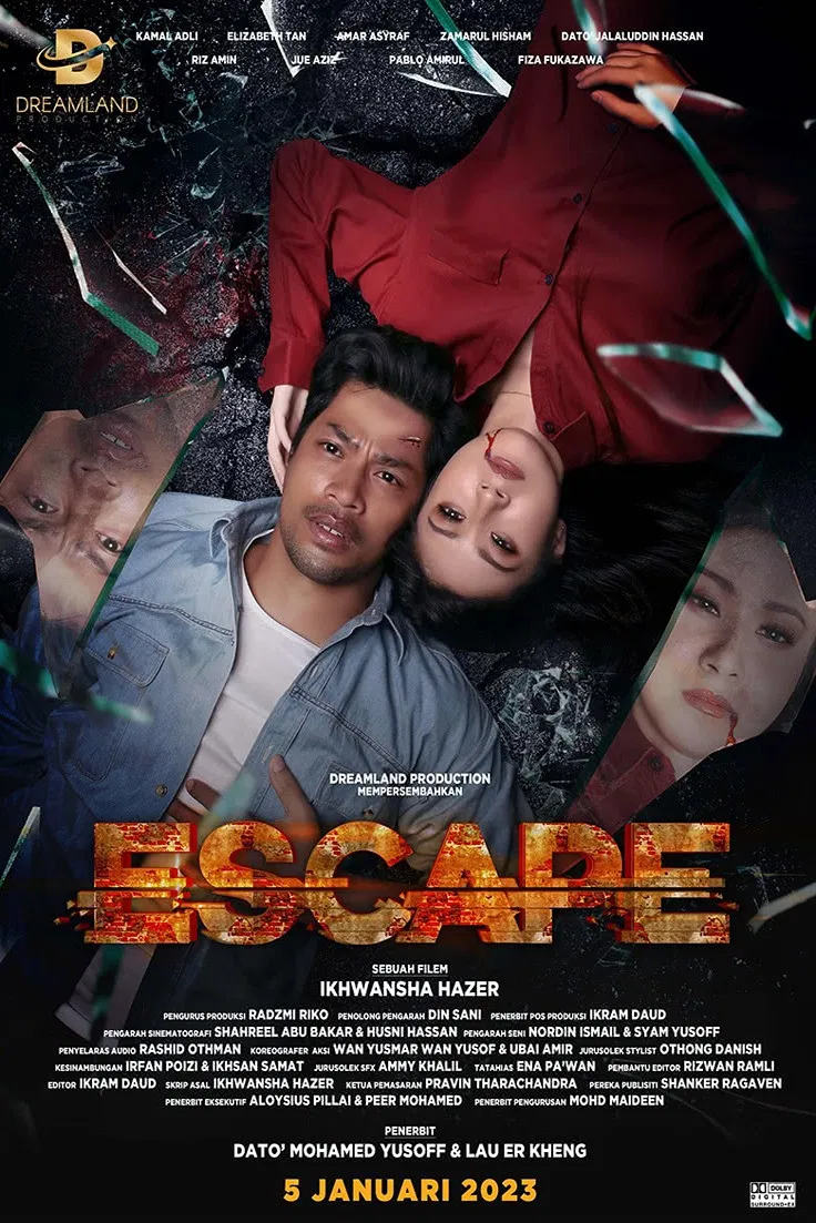 Poster chính thức của phim Phim Giật Gân "Thoát Thân" (Escape - 2023), với sự tham gia của diễn viên Kamal Adli và Elizabeth Tan.