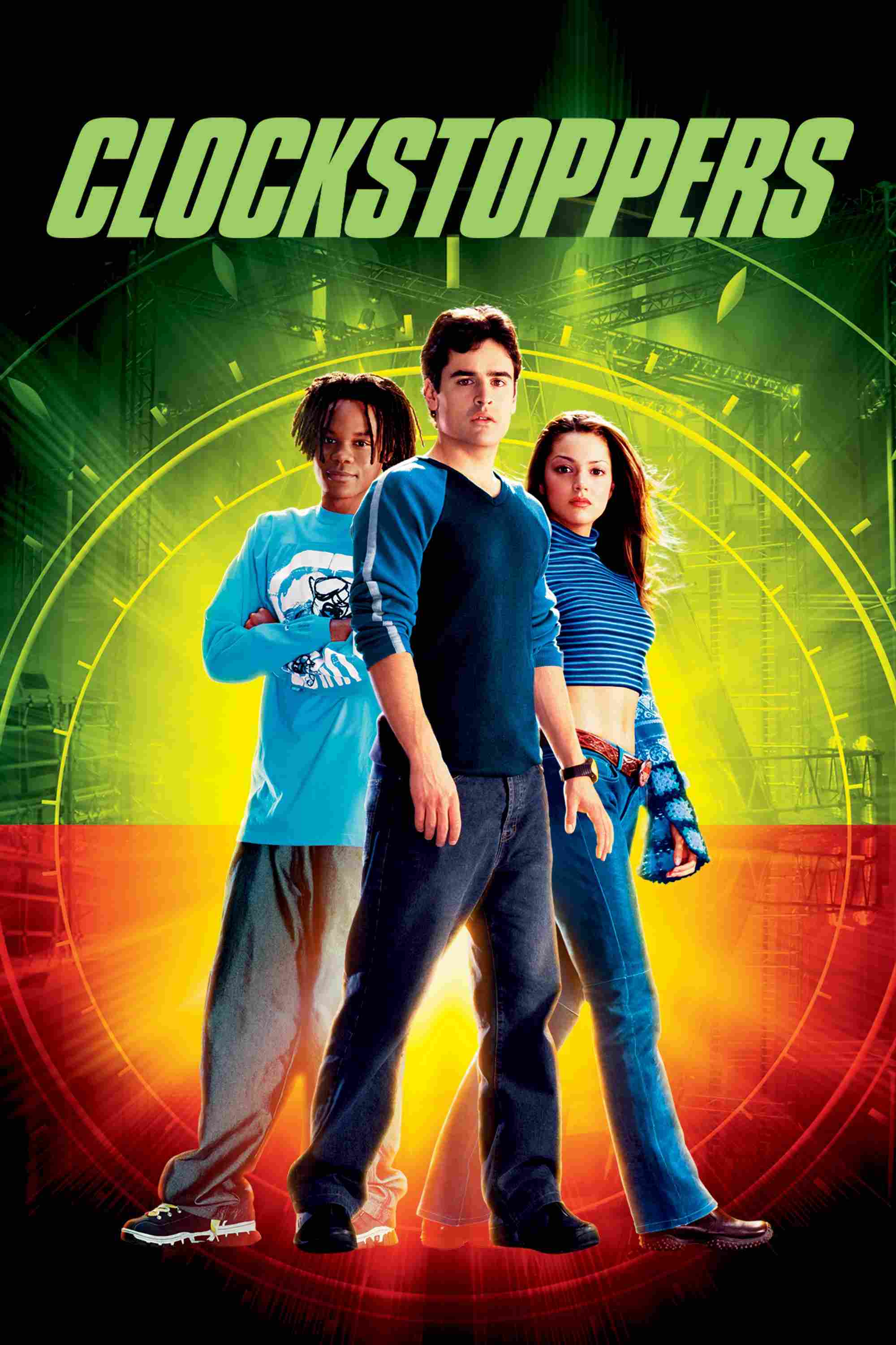Poster chính thức của phim Phim Phiêu Lưu, Phim Gia Đình "Thời Gian Dừng Lại" (Clockstoppers - 2002), với sự tham gia của diễn viên Jesse Bradford và Paula Garcés.