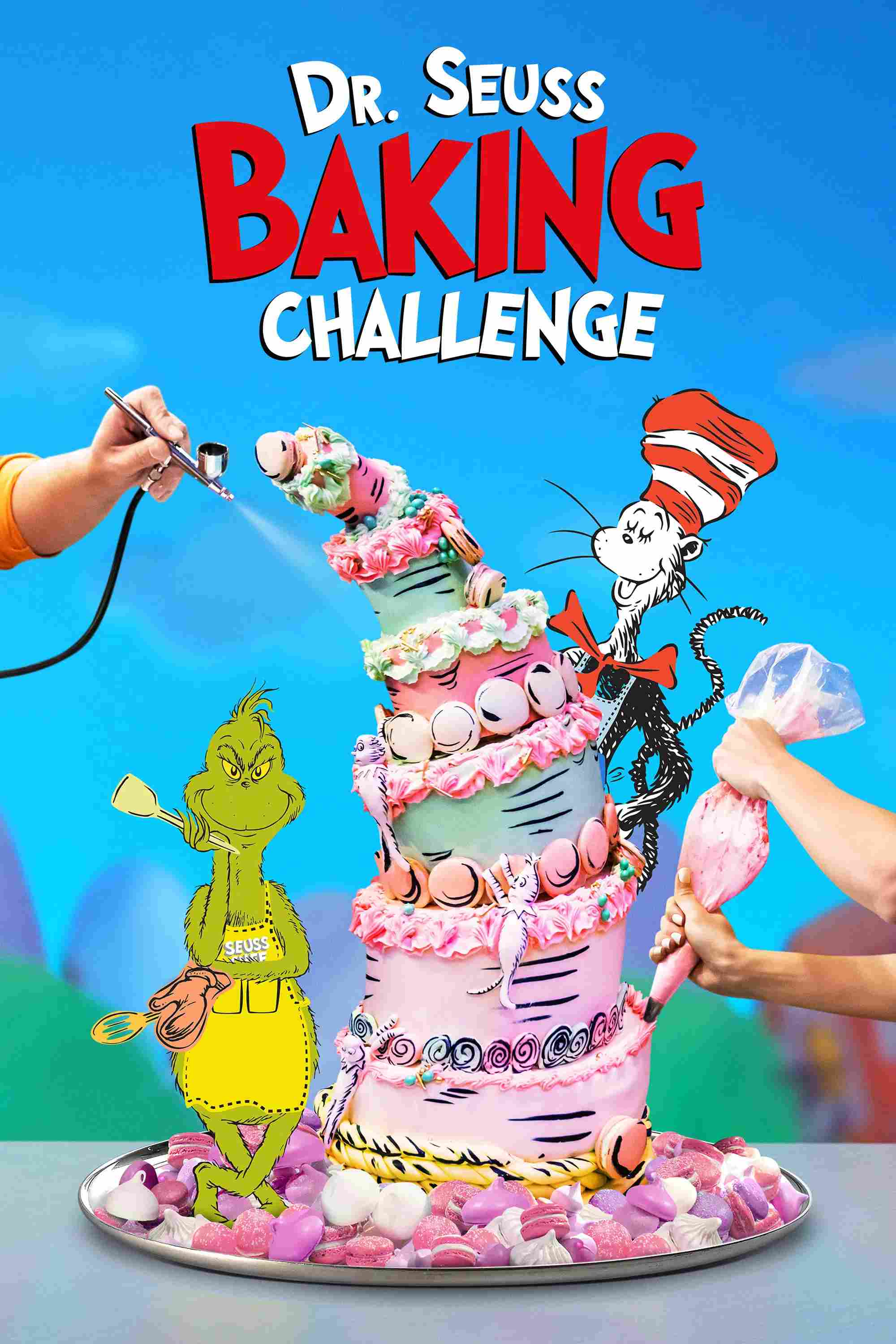 Poster chính thức của phim Truyền Hình Thực Tế "Thử thách làm bánh của Tiến sĩ Seuss" (Dr. Seuss Baking Challenge - 2022), với sự tham gia của diễn viên Tamera Mowry-Housley và Joshua John Russell.
