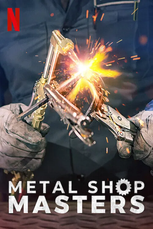 Poster chính thức của phim Truyền Hình Thực Tế "Thử thách thợ hàn" (Metal Shop Masters - 2021), với sự tham gia của diễn viên Jo Koy và Rae Ripple.