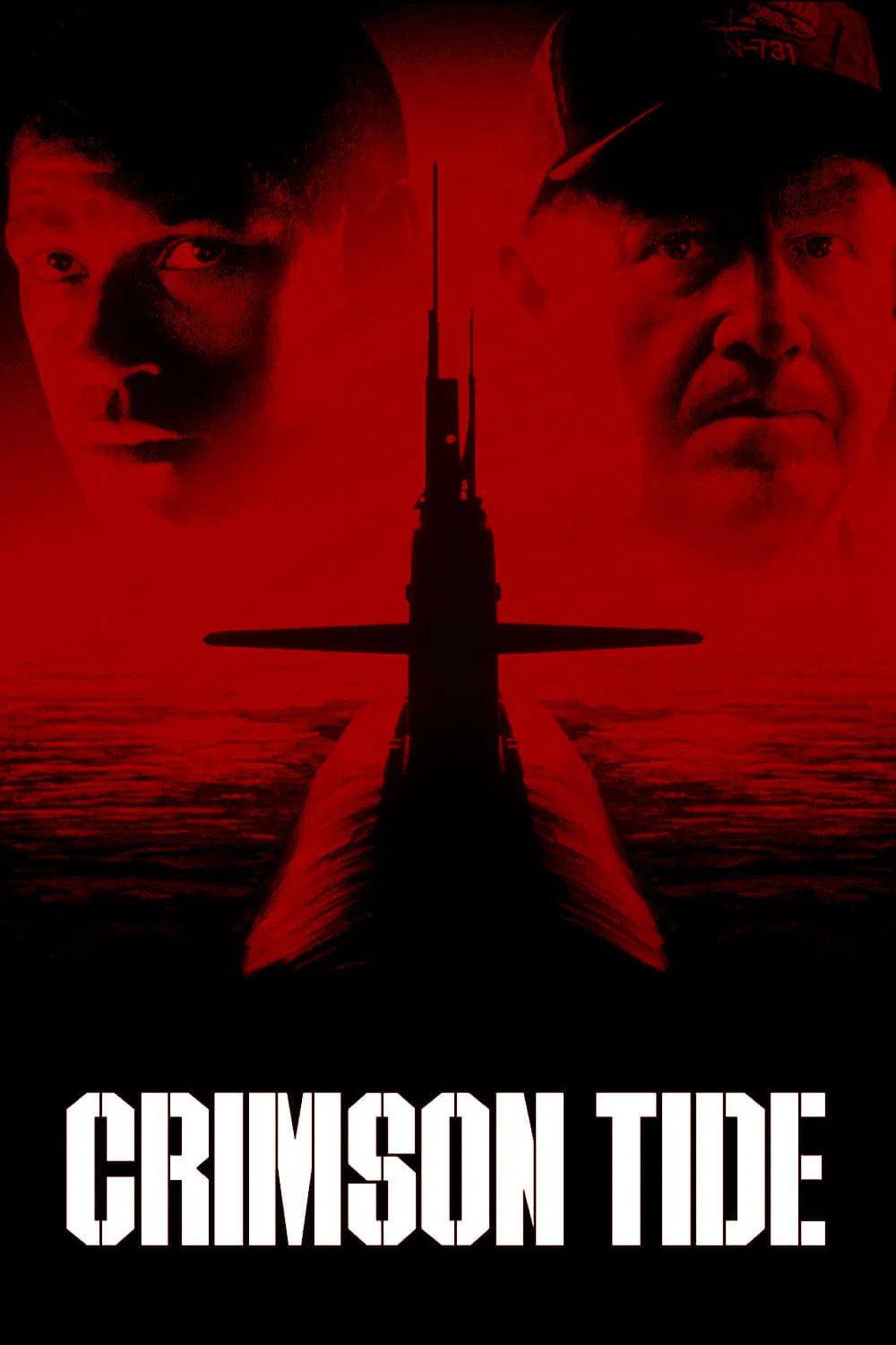 Poster chính thức của phim Phim Giật Gân, Phim Hành Động "Thủy Triều Đỏ" (Crimson Tide - 1995), với sự tham gia của diễn viên Denzel Washington và Gene Hackman.