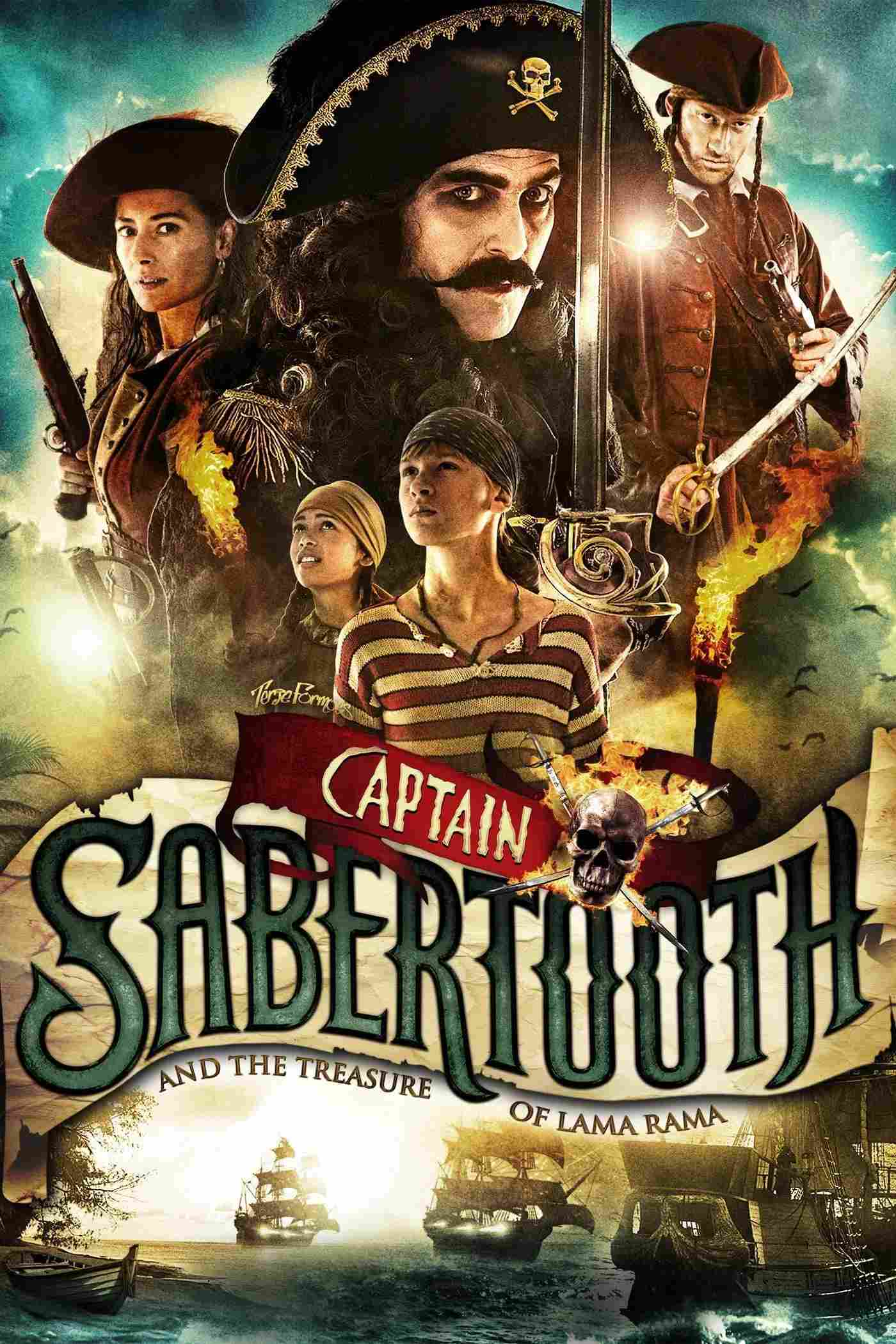 Poster chính thức của phim Phim Phiêu Lưu, Phim Gia Đình "Thuyền Trưởng Răng Kiếm Và Kho Báu Của Rama" (Captain Sabertooth and the Treasure of Lama Rama - 2014), với sự tham gia của diễn viên Kyrre Haugen Sydness và Odd-Magnus Williamson.