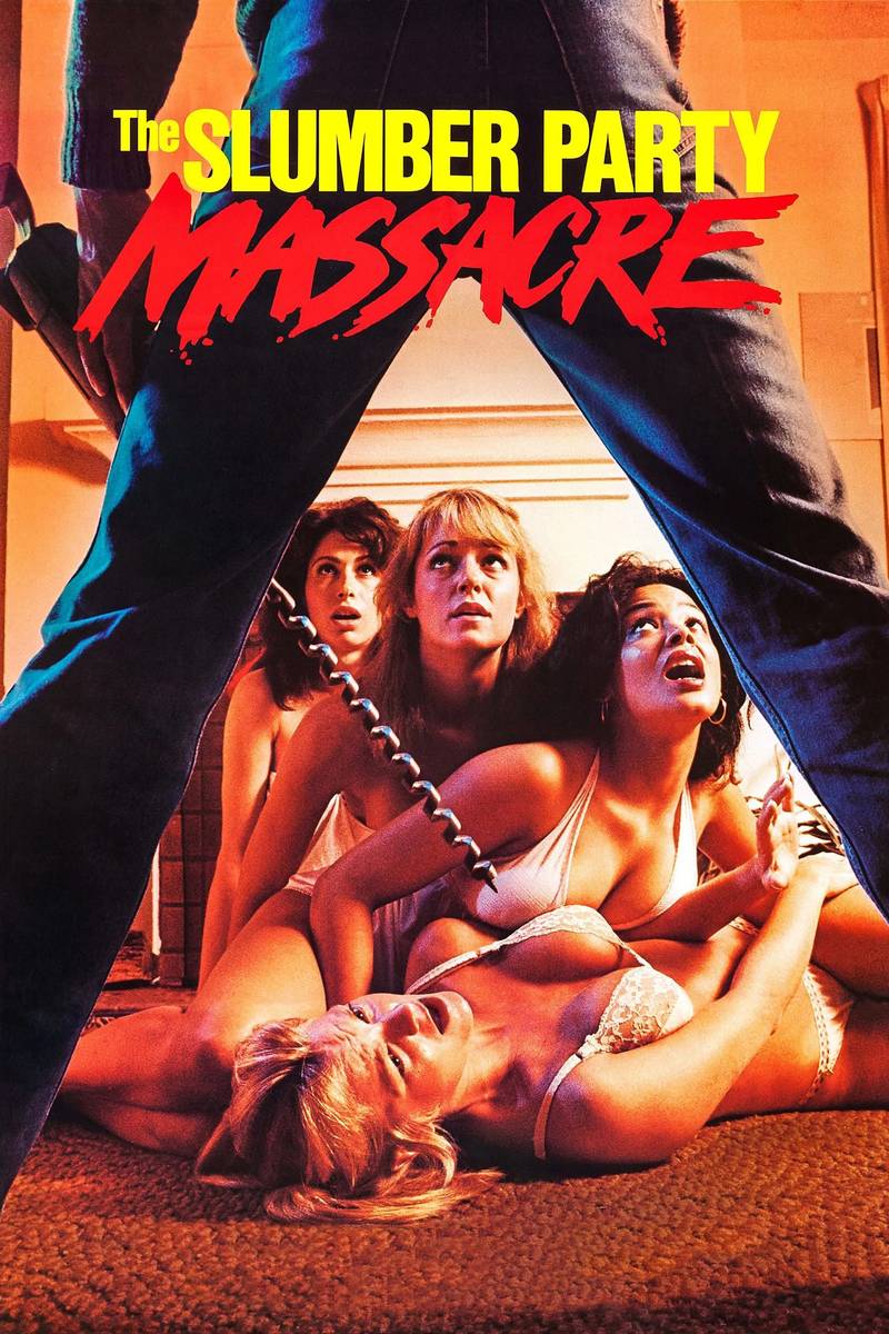 Poster chính thức của phim Phim Kinh Dị, Phim Hài "Tiệc Ăn Chơi Đẫm Máu 1" (The Slumber Party Massacre - 1982), với sự tham gia của diễn viên Michele Michaels và Robin Stille.