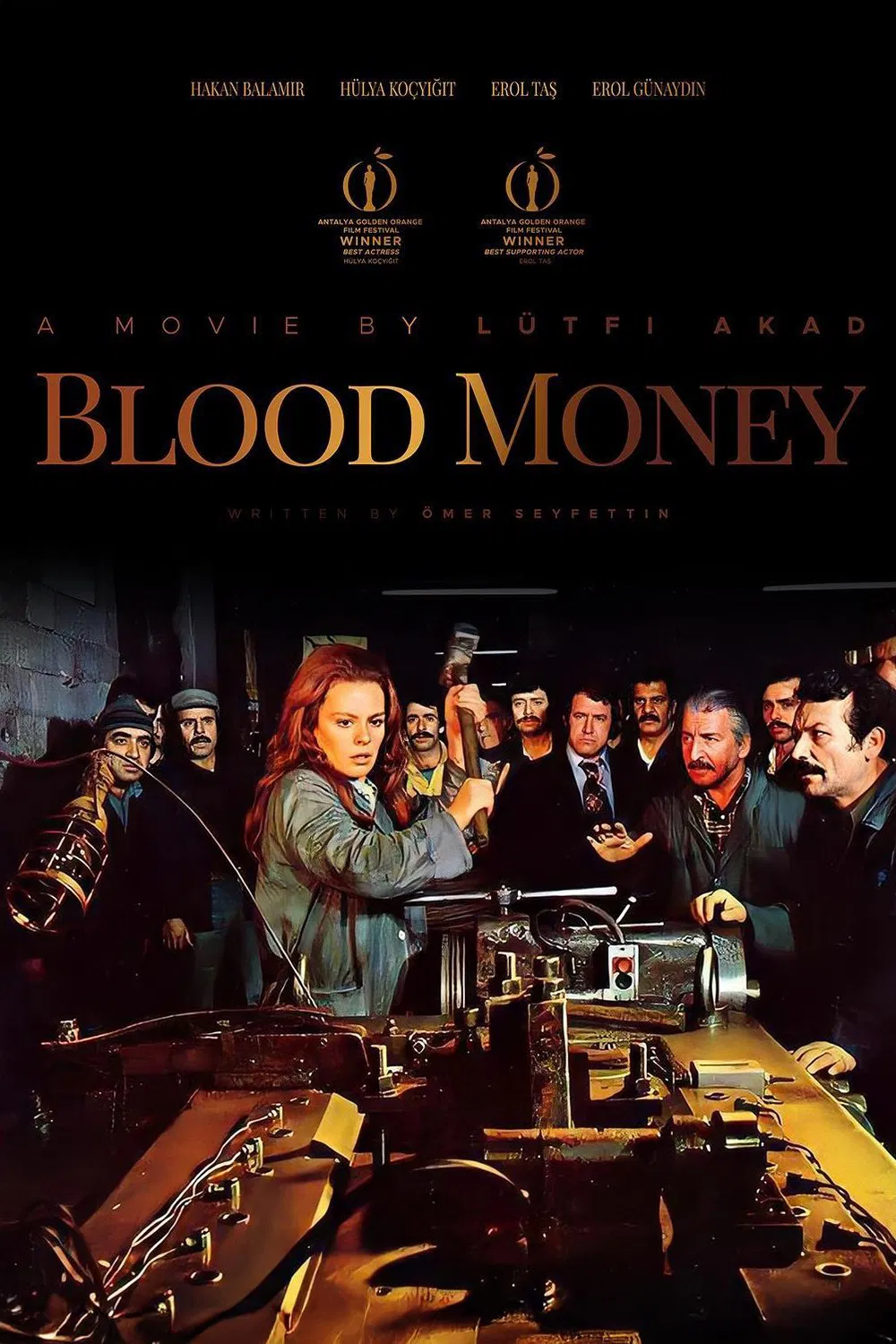 Poster chính thức của phim Phim Tâm Lý "Tiền máu" (Blood Money - 1974), với sự tham gia của diễn viên Hülya Koçyiğit và Hakan Balamir.