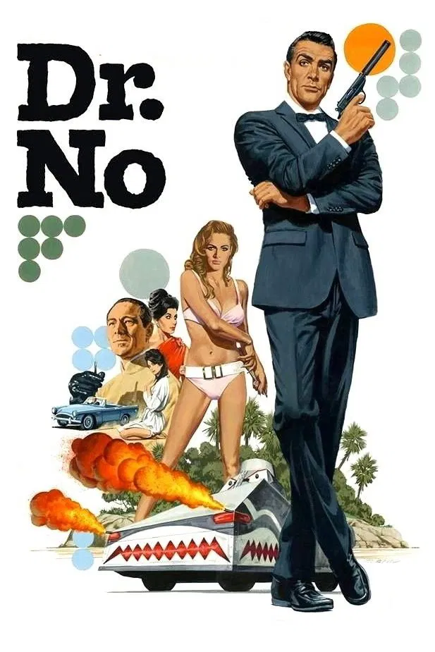 Poster chính thức của phim Phim Phiêu Lưu, Phim Hành Động "Tiến Sĩ No" (Dr. No - 1962), với sự tham gia của diễn viên Sean Connery và Ursula Andress.