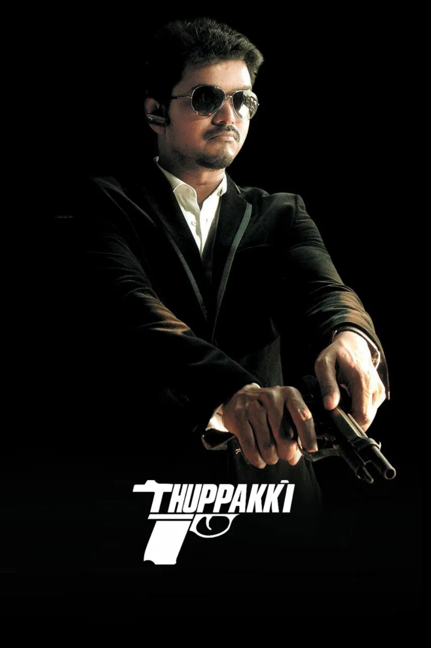 Poster chính thức của phim Phim Hành Động, Phim Giật Gân "Tiếng Súng" (Thuppakki - 2012), với sự tham gia của diễn viên Vijay và Kajal Aggarwal.