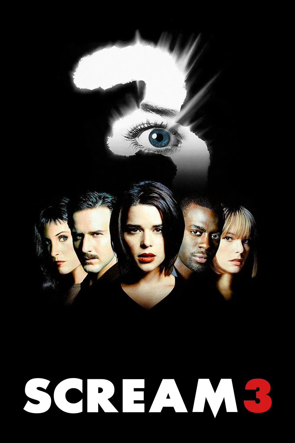 Poster chính thức của phim Phim Kinh Dị, Phim Bí Ẩn "Tiếng Thét 3" (Scream 3 - 2000), với sự tham gia của diễn viên David Arquette và Neve Campbell.