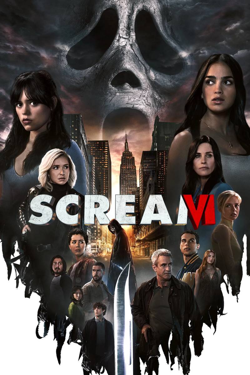 Poster chính thức của phim Phim Kinh Dị, Phim Hình Sự "Tiếng Thét 6" (Scream VI - 2023), với sự tham gia của diễn viên Melissa Barrera và Jenna Ortega.