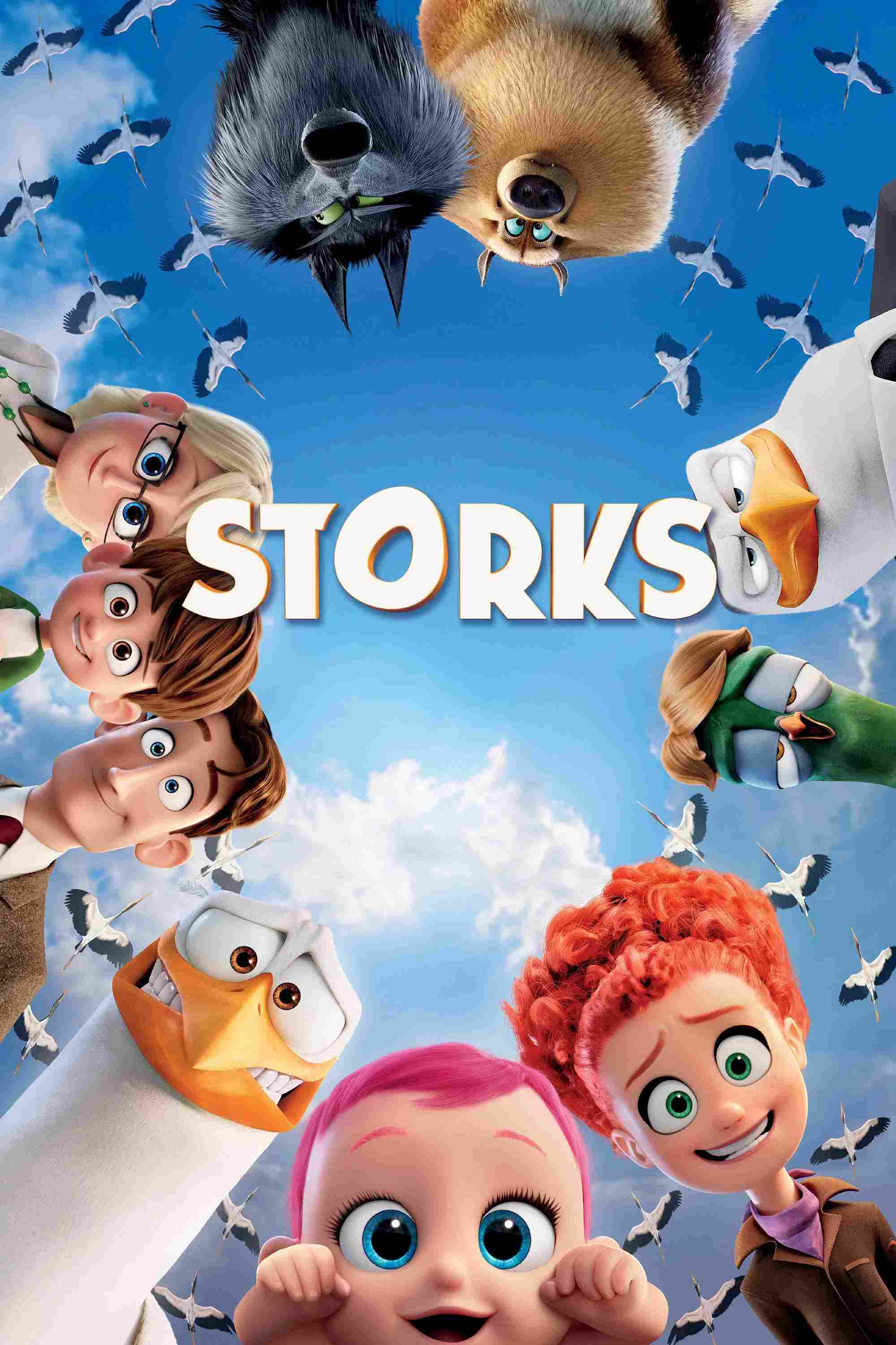 Poster chính thức của phim Phim Phiêu Lưu, Phim Hoạt Hình "Tiểu Đội Cò Bay" (Storks - 2016), với sự tham gia của diễn viên Andy Samberg và Katie Crown.