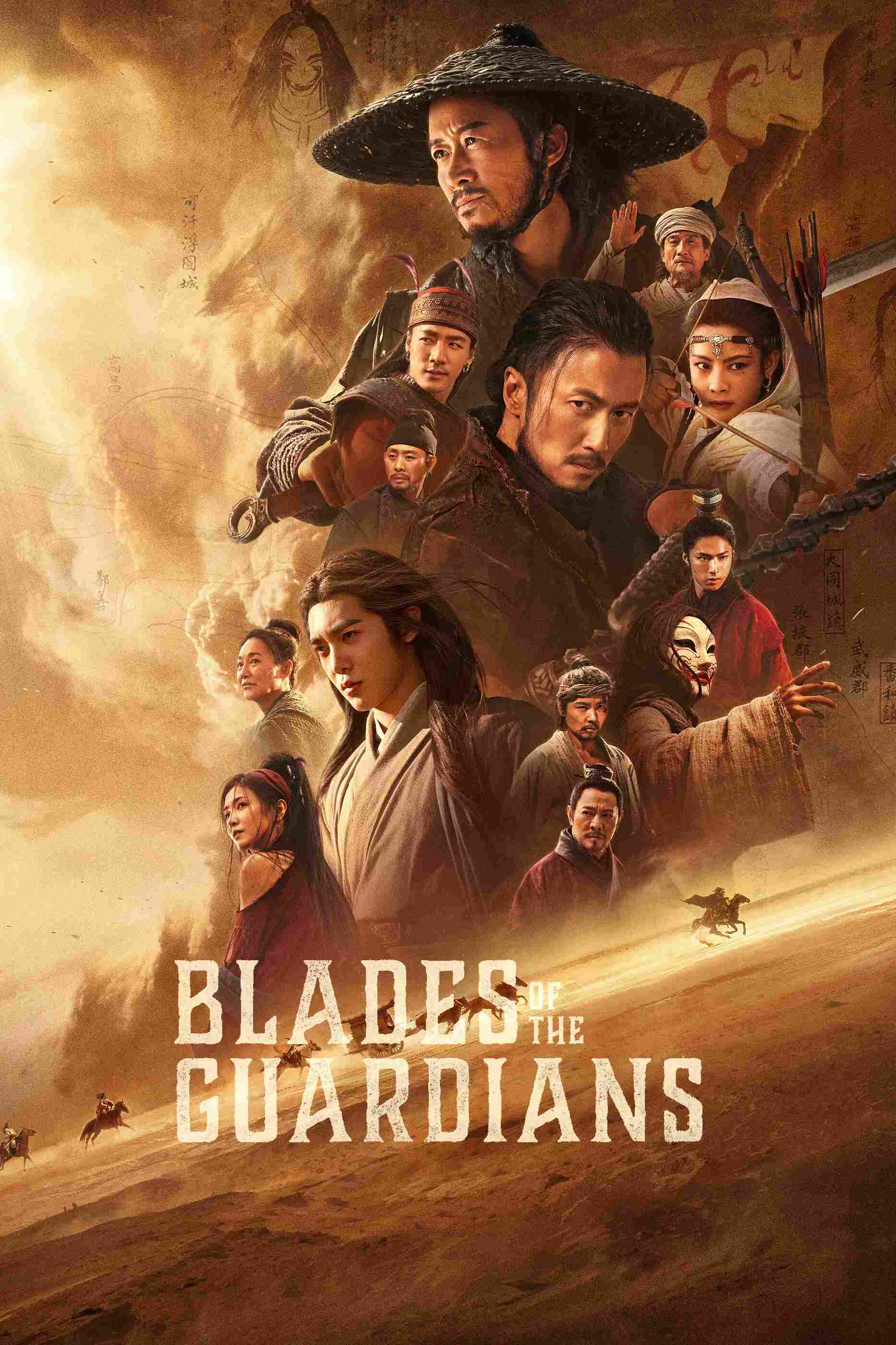 Poster chính thức của phim Phim Hành Động, Phim Tâm Lý "Tiêu Nhân: Phong Khởi Đại Mạc" (Blades of the Guardians: Wind Rises in the Desert - 2026), với sự tham gia của diễn viên Ngô Kinh và Tạ Đình Phong.