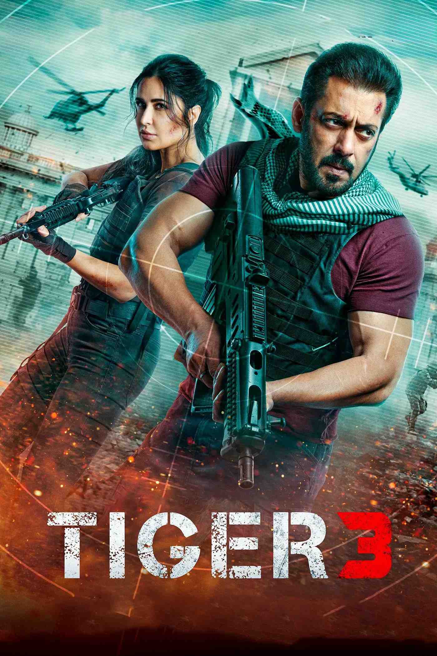 Poster chính thức của phim Phim Hành Động, Phim Phiêu Lưu "Tiger 3" (Tiger 3 - 2023), với sự tham gia của diễn viên Salman Khan và Katrina Kaif.